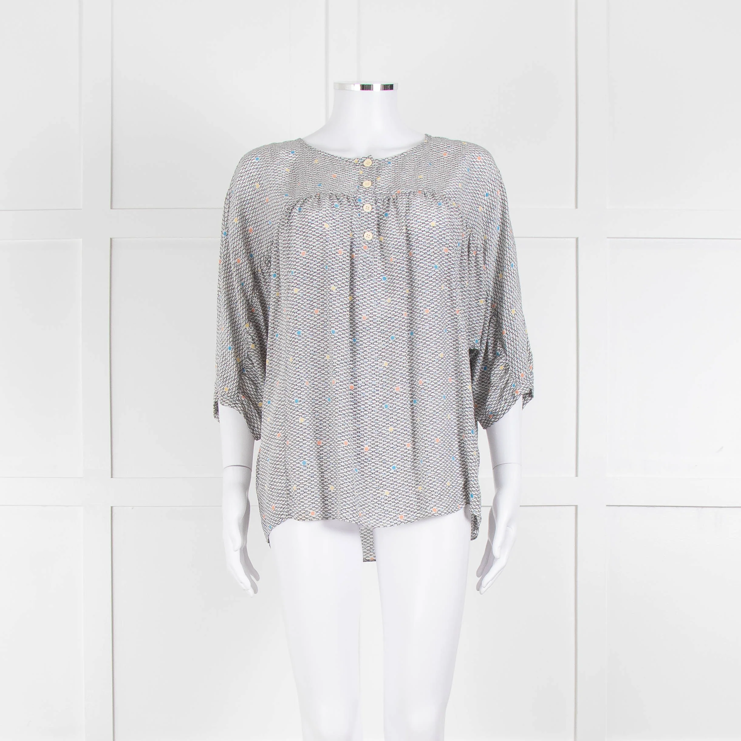 MIH White Black Blue Silk Oversized Top