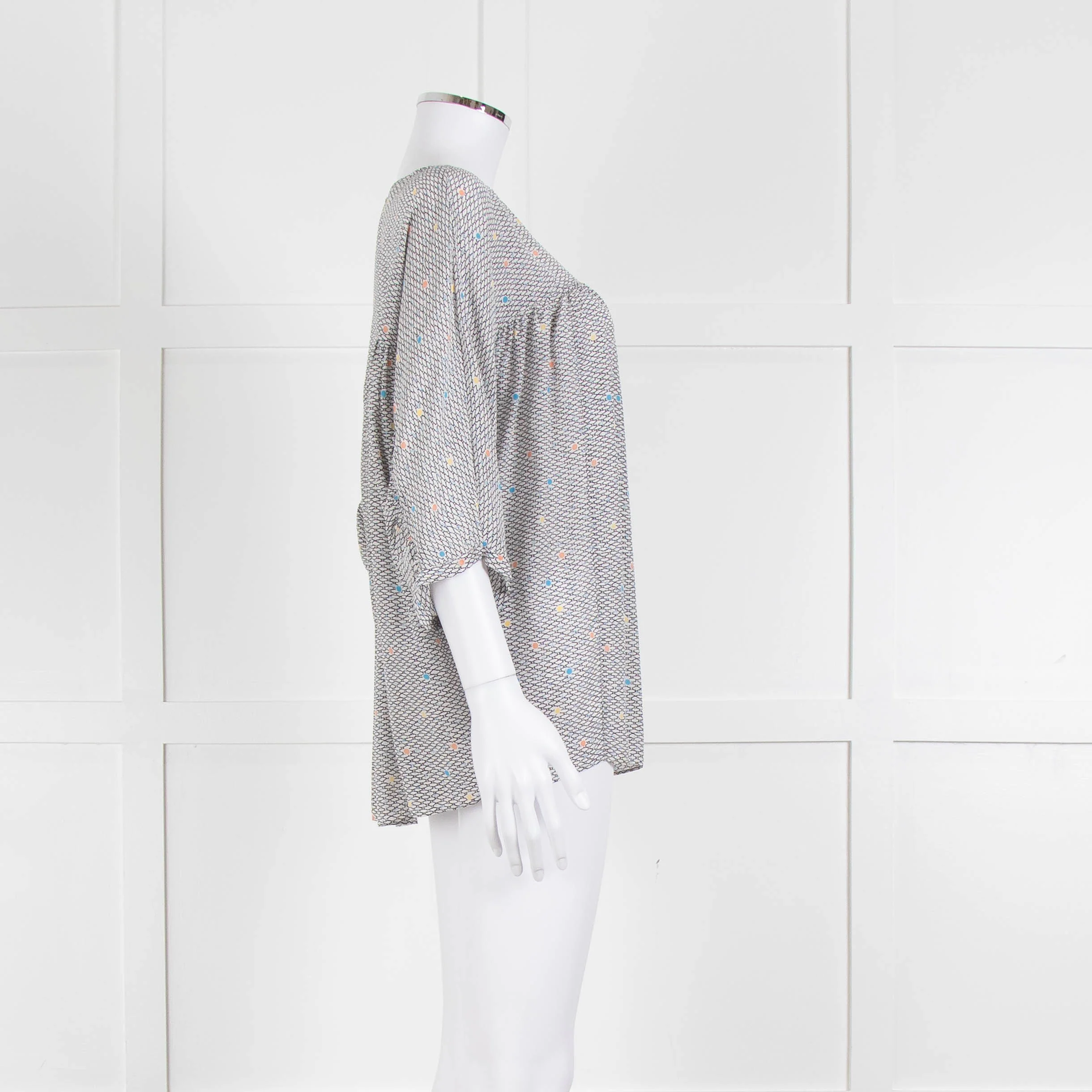 MIH White Black Blue Silk Oversized Top - Image 3