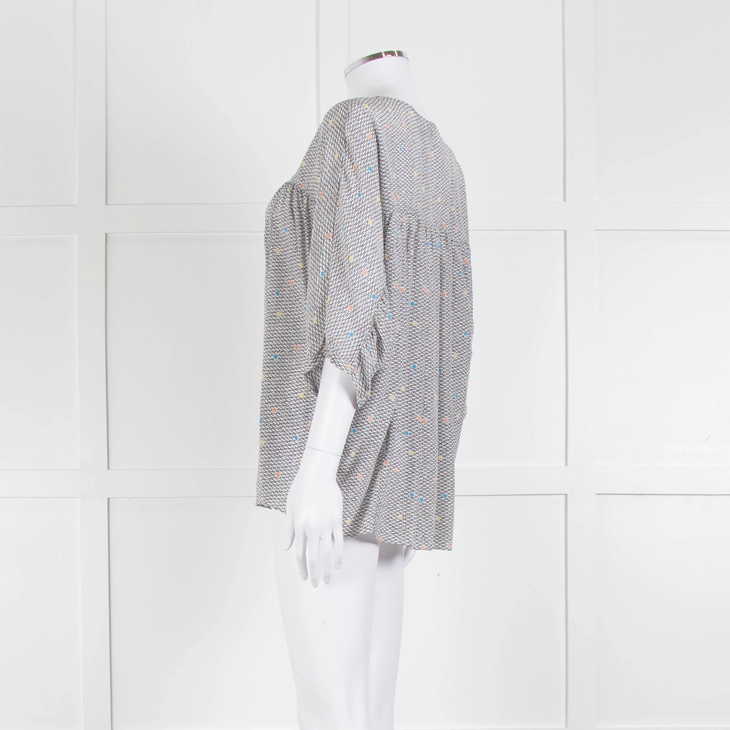 MIH White Black Blue Silk Oversized Top - Image 7