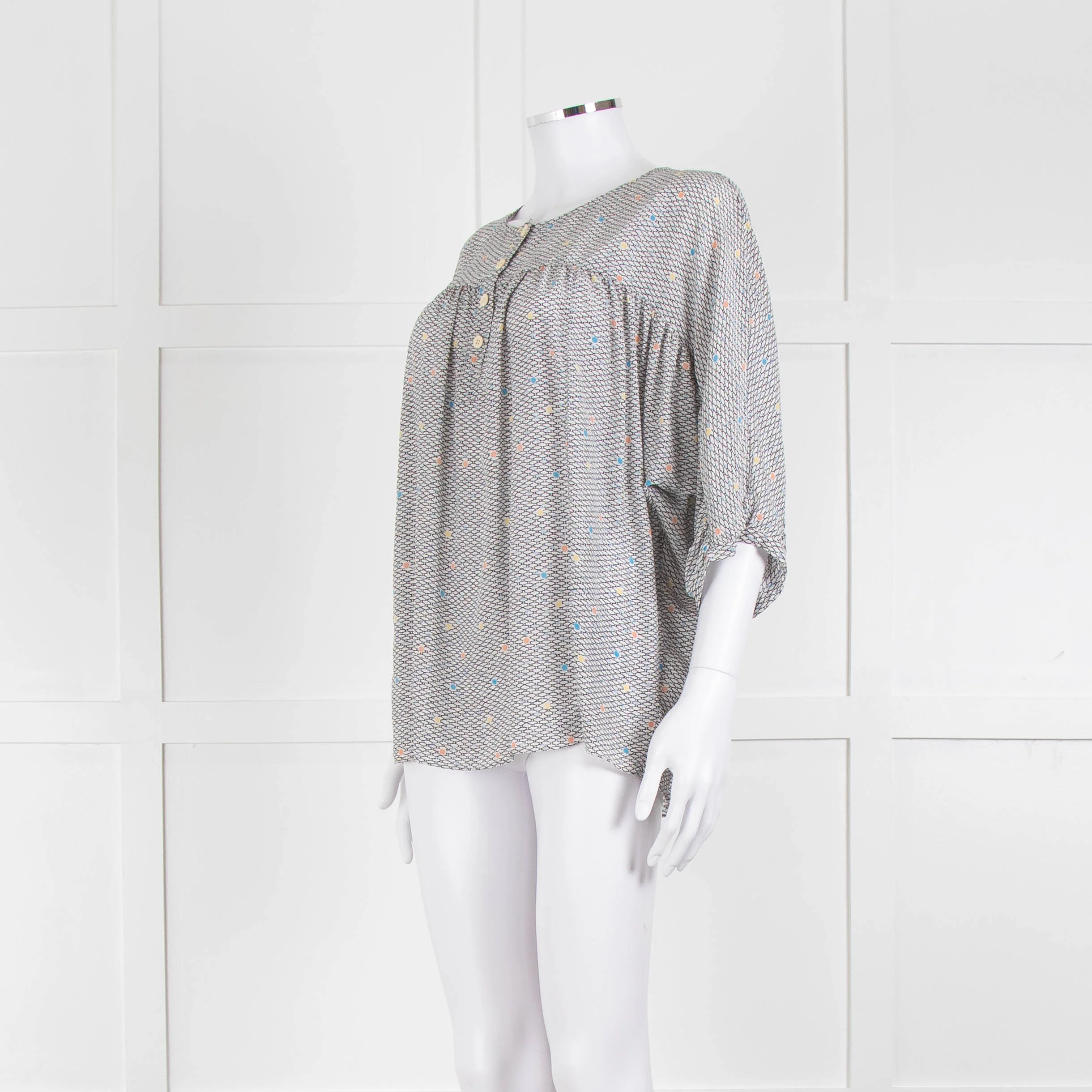 MIH White Black Blue Silk Oversized Top - Image 8