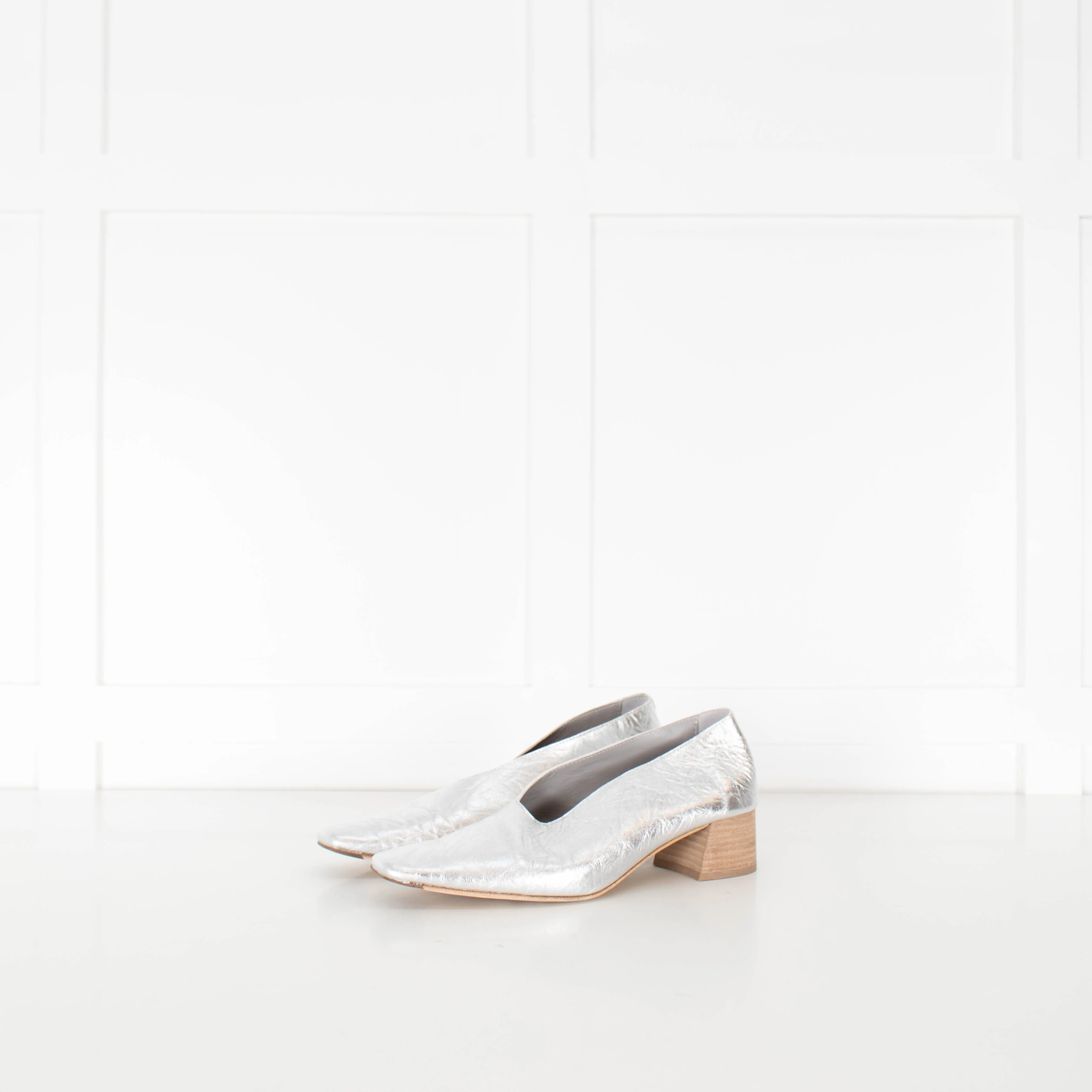 Miista Silver Crinkle Flat Court Shoe
