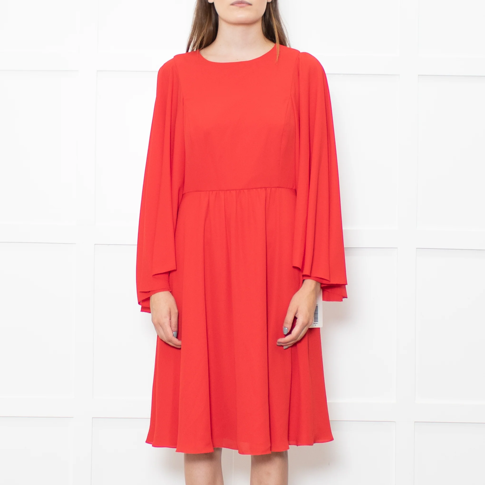 Mikael Aghal Red Fluted Sleeves Midi Dress - Image 2
