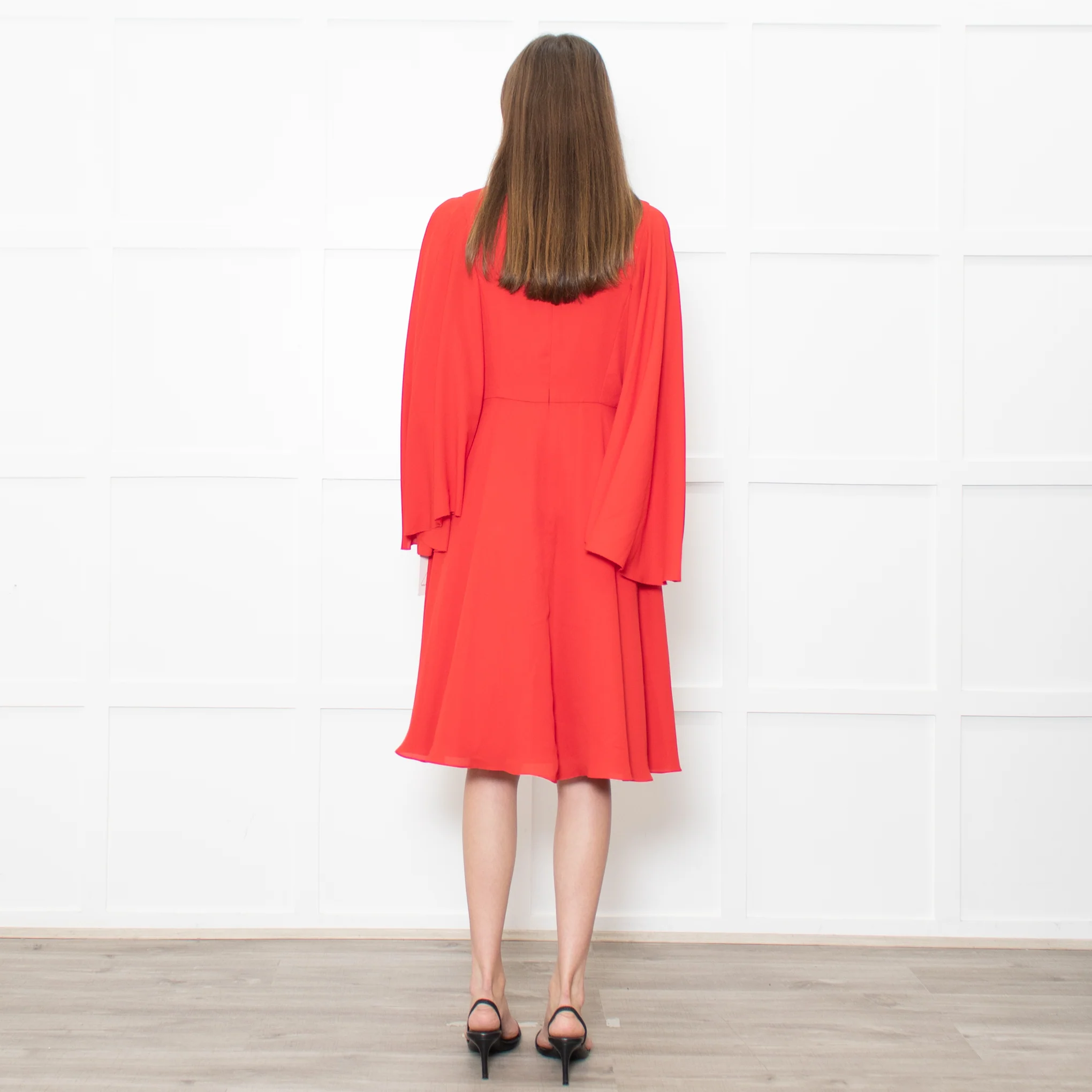 Mikael Aghal Red Fluted Sleeves Midi Dress - Image 5