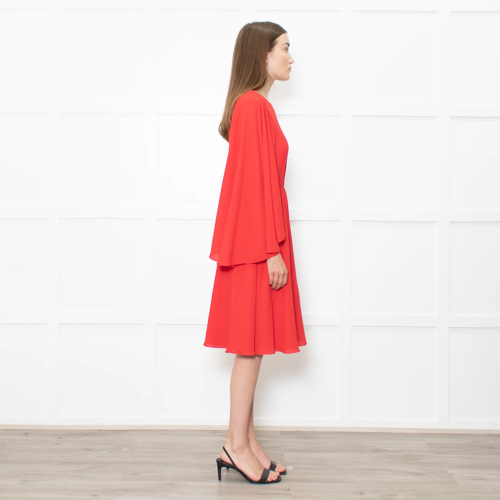 Mikael Aghal Red Fluted Sleeves Midi Dress - Image 6