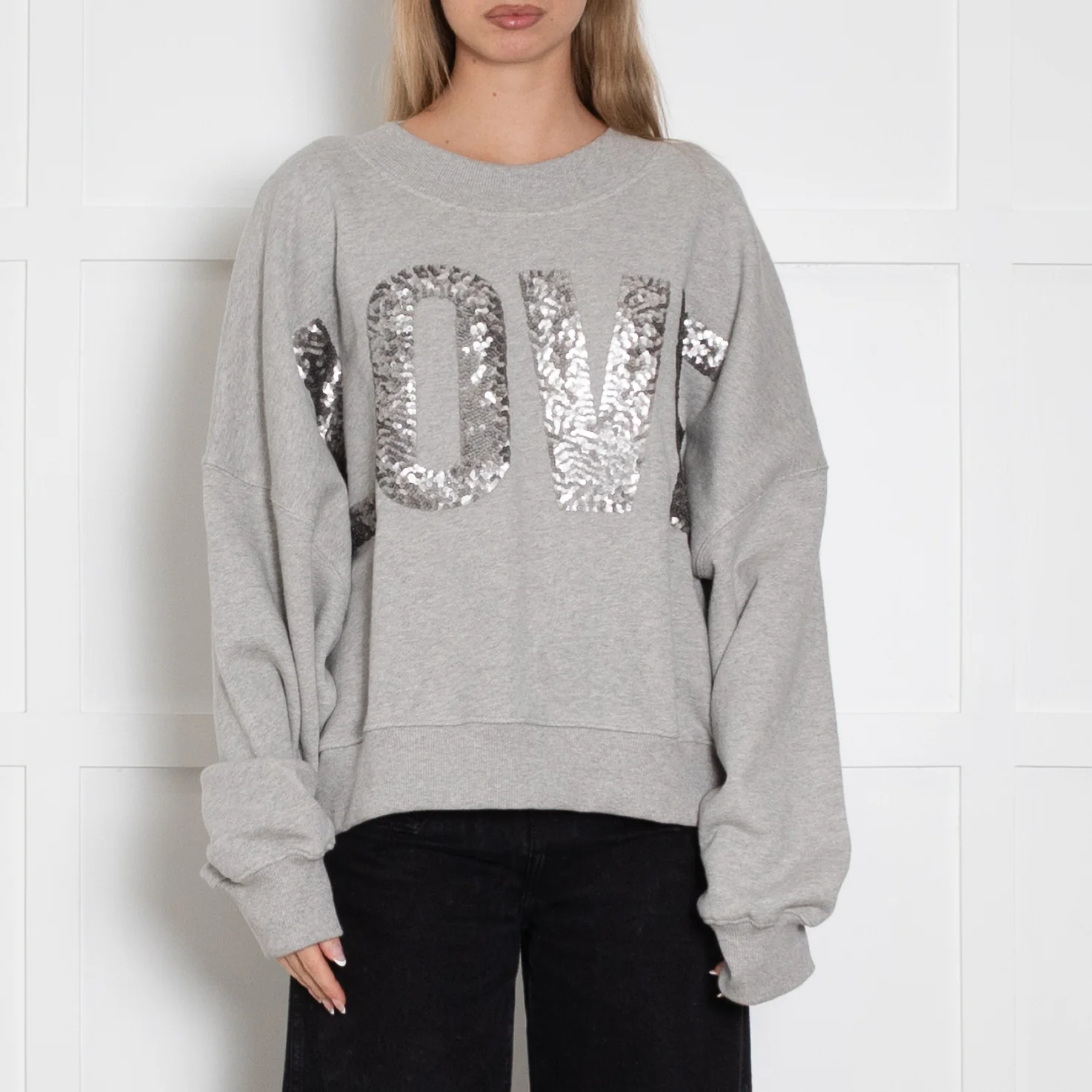 Mikuta Grey Love Sequin Sweatshirt - Image 2