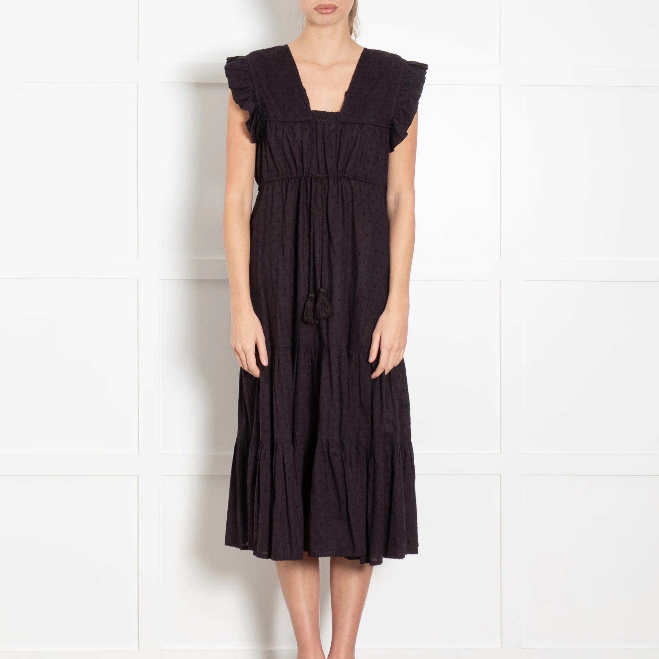 Millie Resort Black Cotton Midi Dress - Image 2