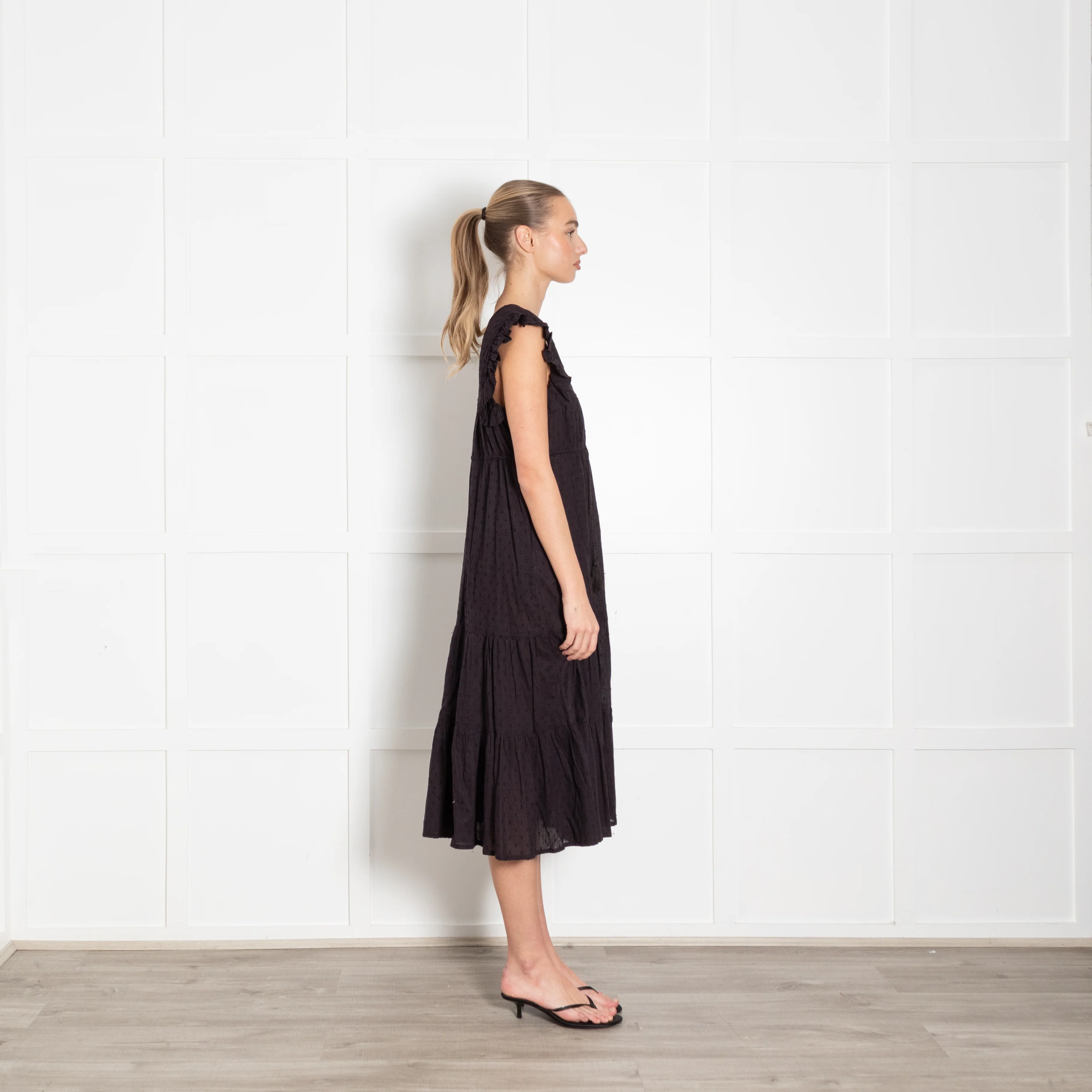 Millie Resort Black Cotton Midi Dress - Image 6