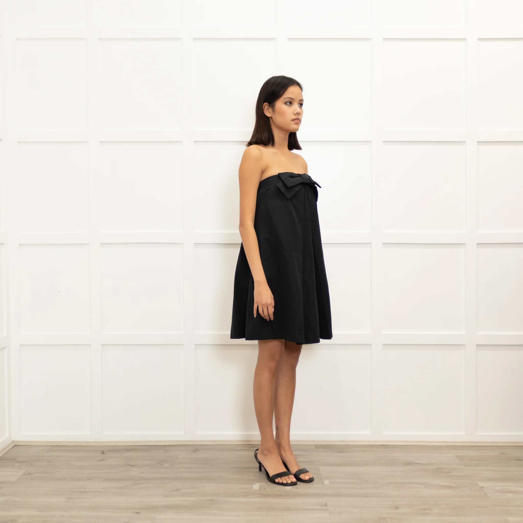 Milly Black Bow Detail Strapless Mini Dress - Image 3