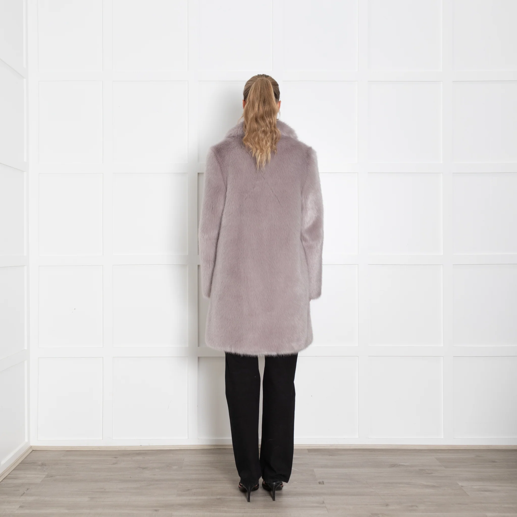 Miranda Dunn Pale Grey Fuax Fur Coat - Image 5
