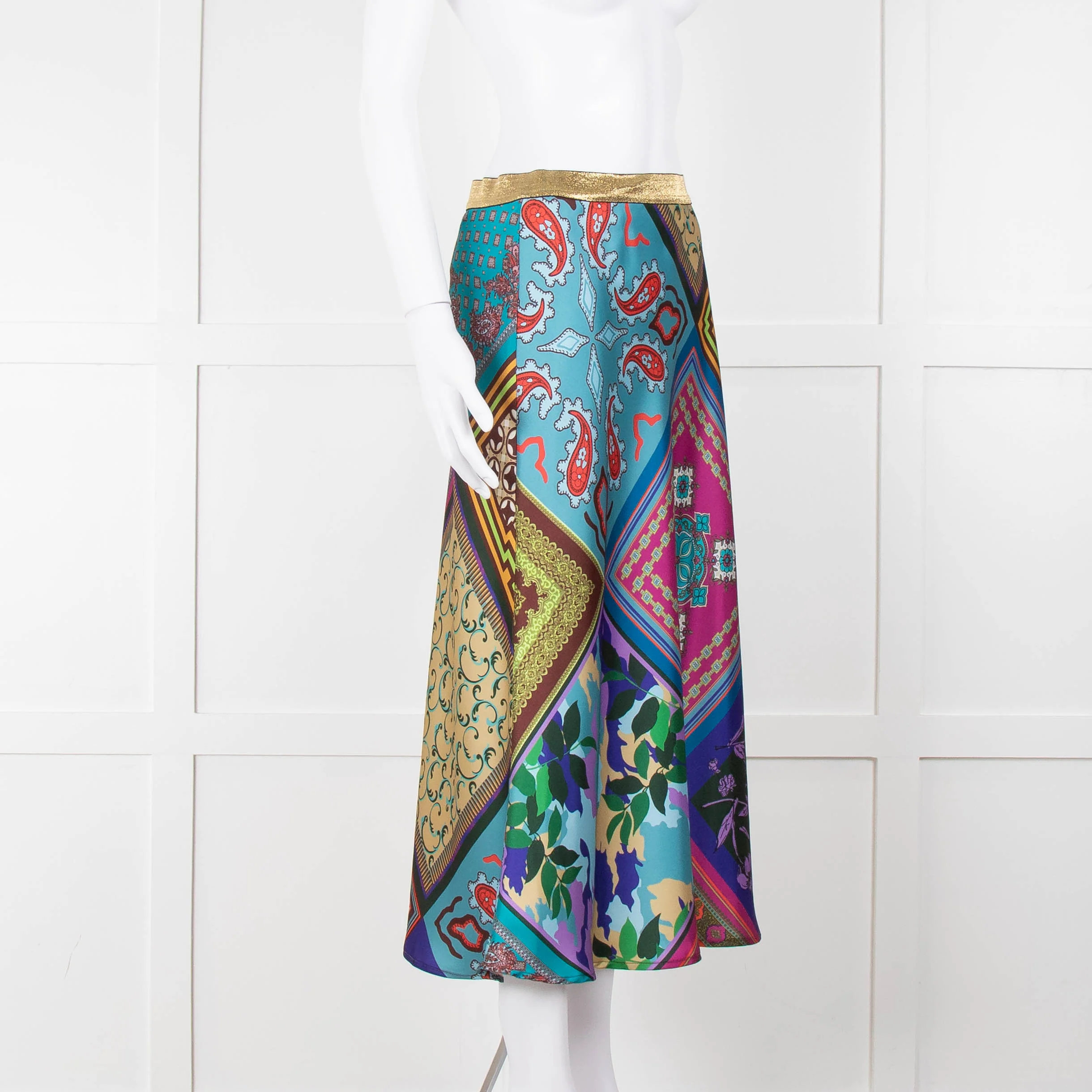 Mirto Multi Coloured Slip Skirt With Gold Waistband - Image 2