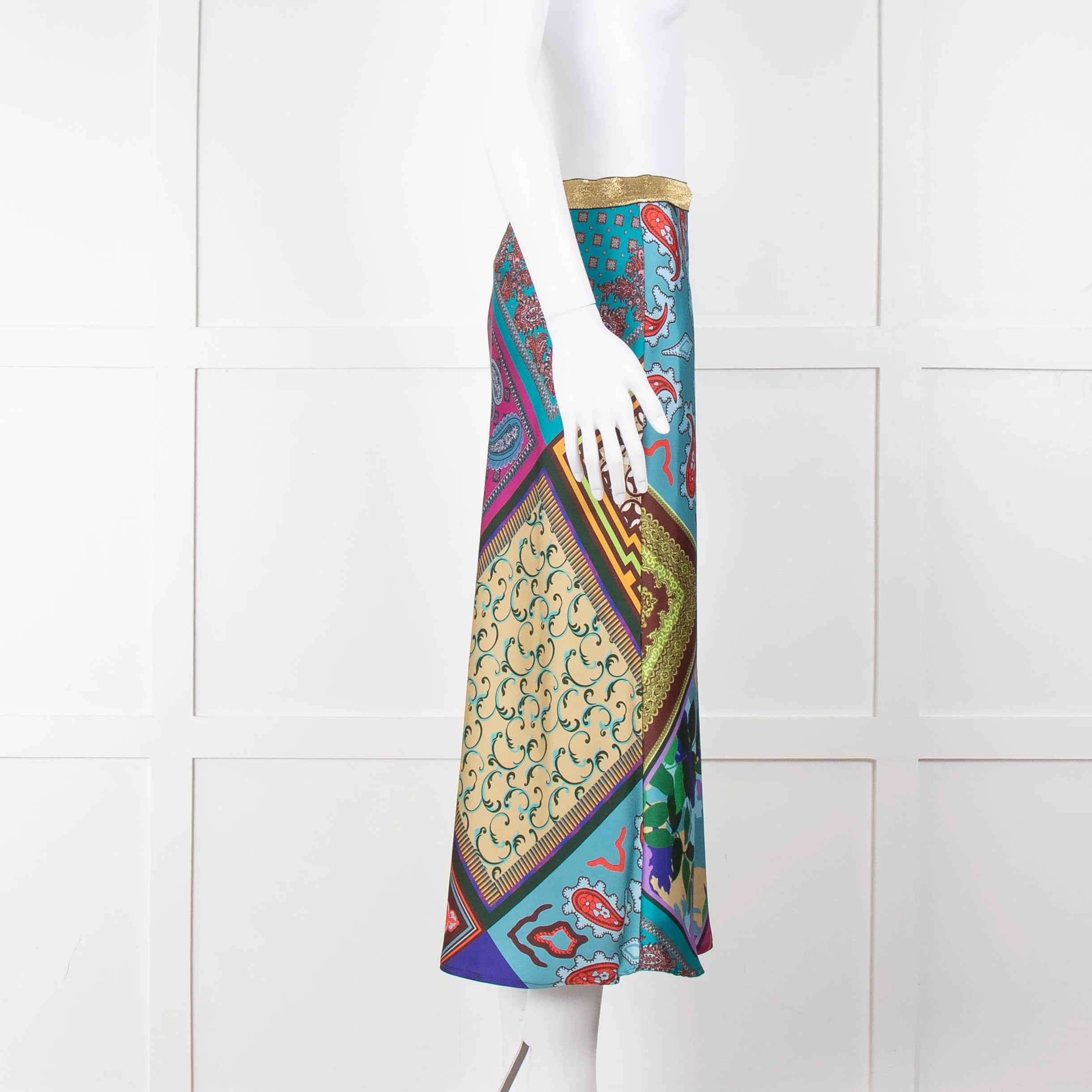 Mirto Multi Coloured Slip Skirt With Gold Waistband - Image 3