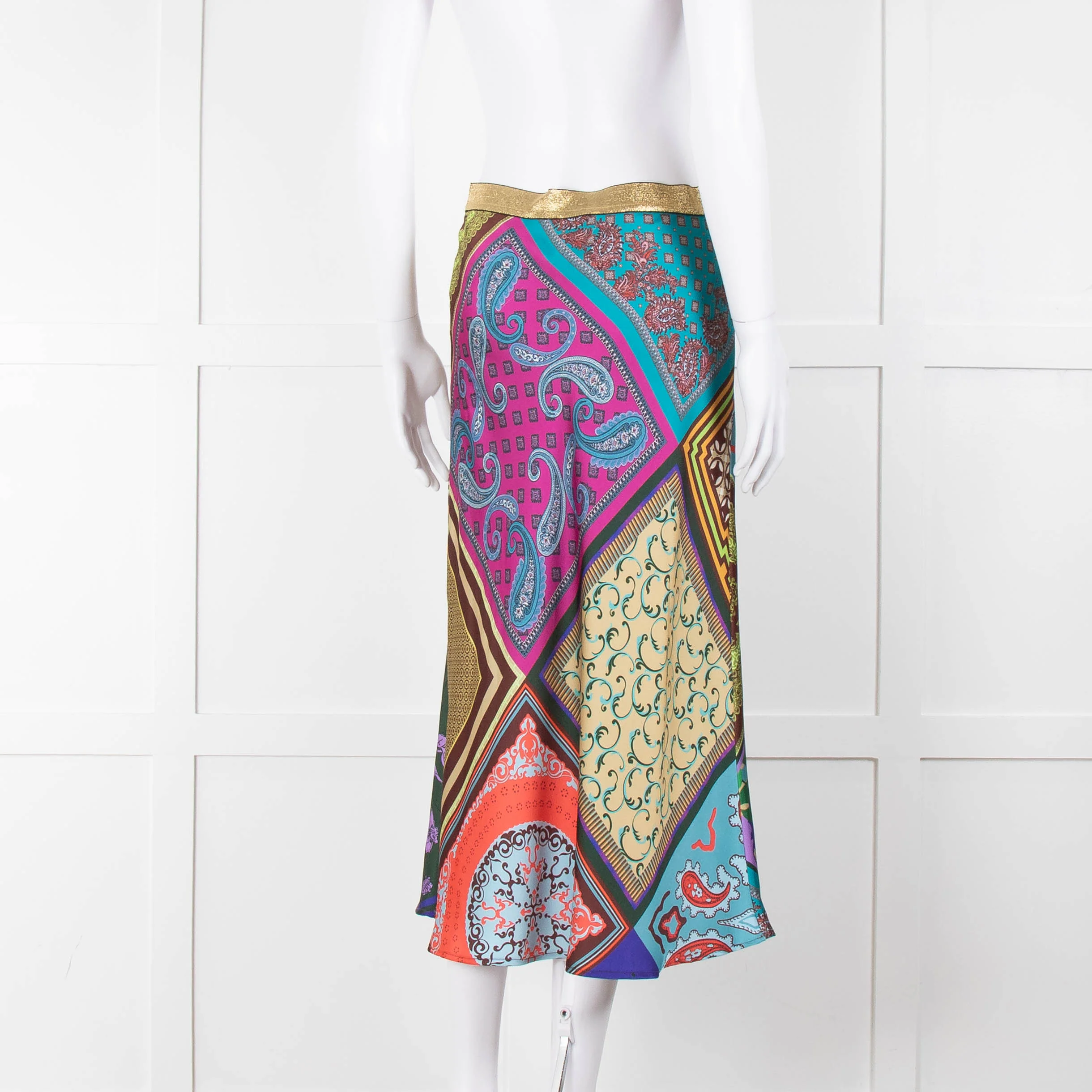 Mirto Multi Coloured Slip Skirt With Gold Waistband - Image 4