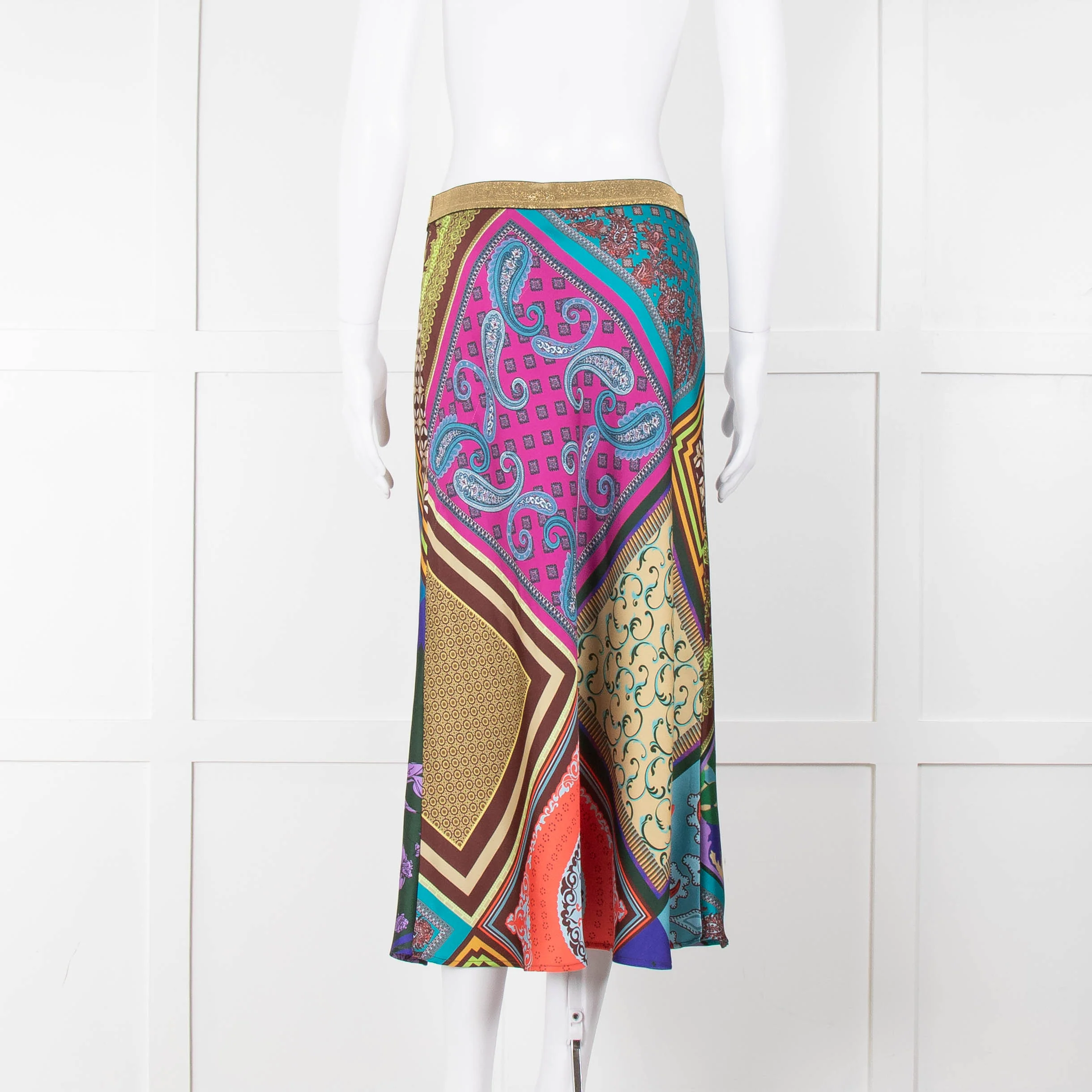 Mirto Multi Coloured Slip Skirt With Gold Waistband - Image 5