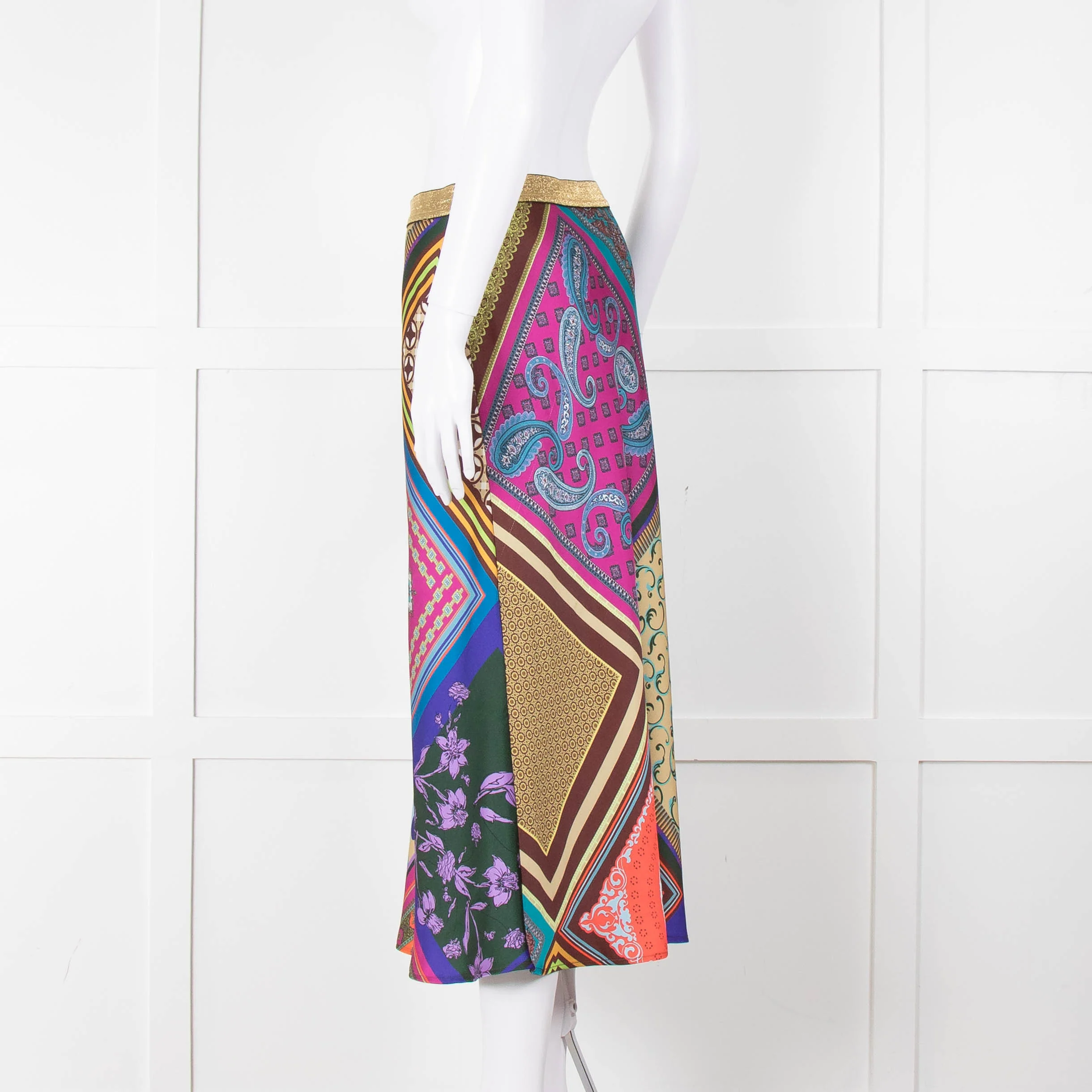 Mirto Multi Coloured Slip Skirt With Gold Waistband - Image 6