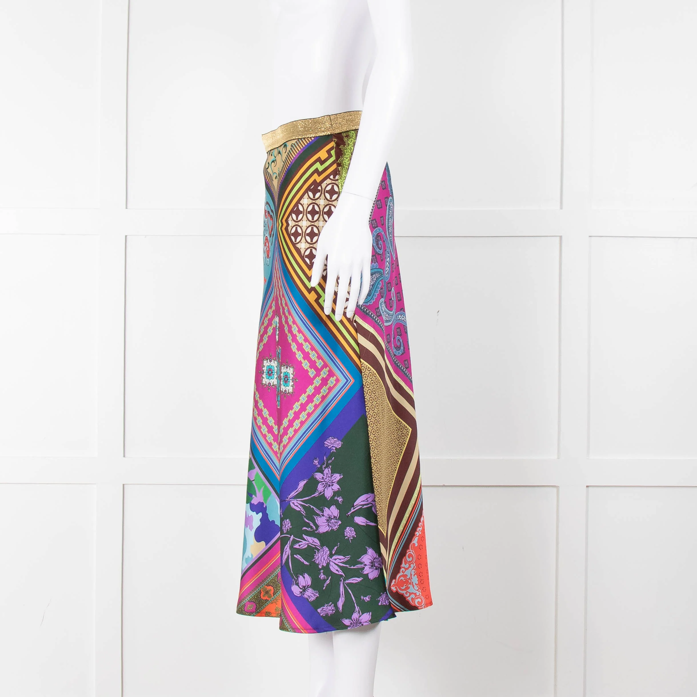 Mirto Multi Coloured Slip Skirt With Gold Waistband - Image 7