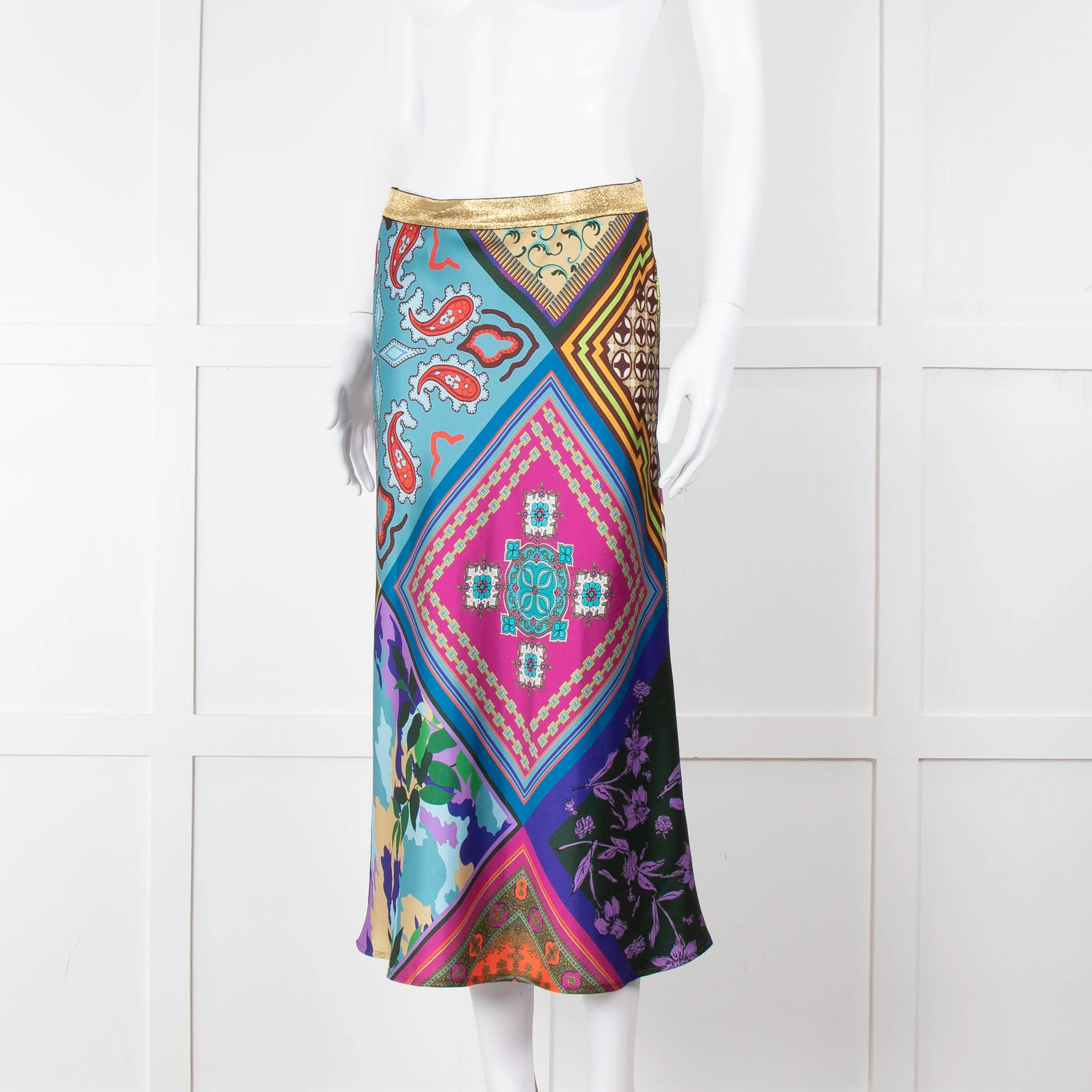 Mirto Multi Coloured Slip Skirt With Gold Waistband - Image 8