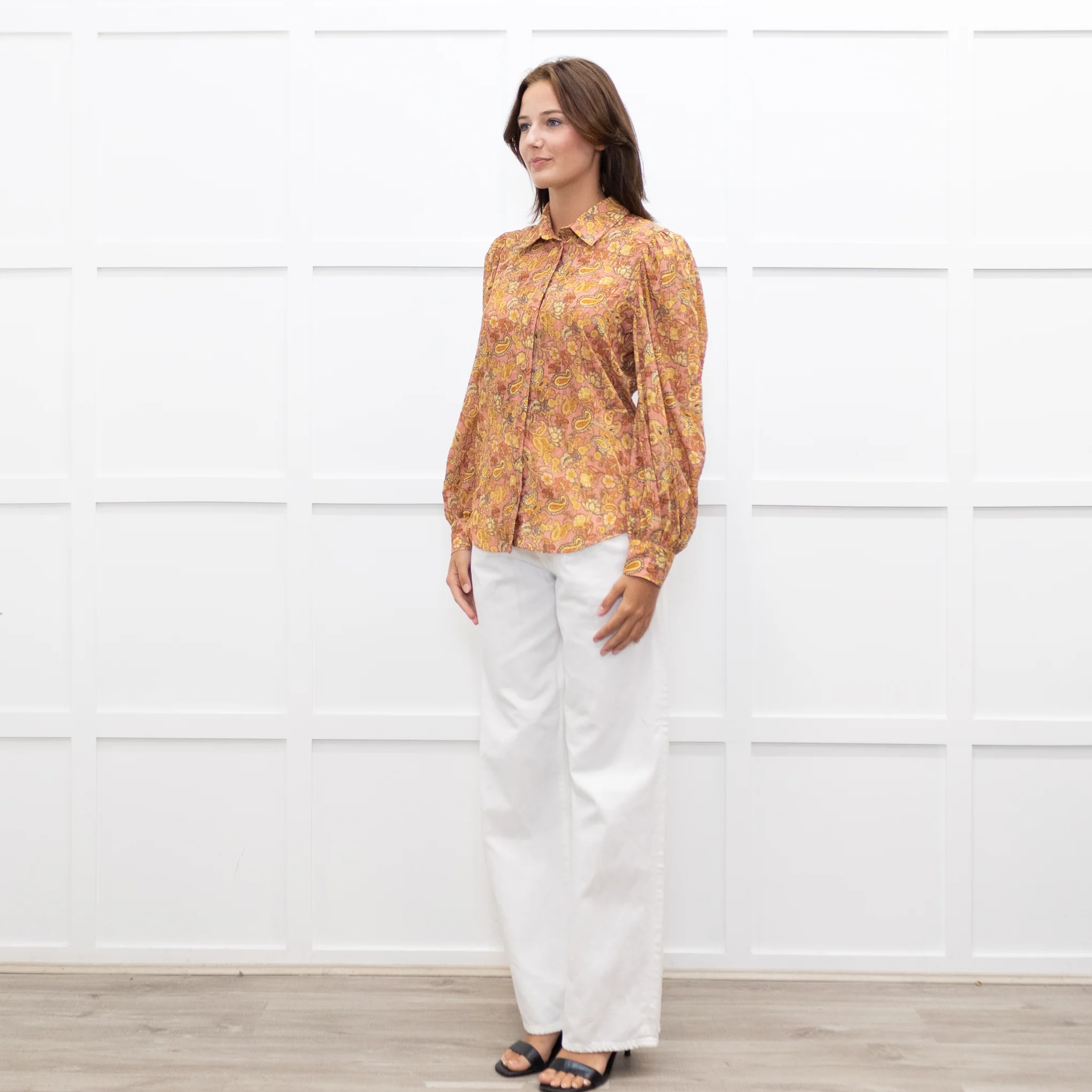 Mirto Orange Paisley Print Long Sleeve Blouse - Image 3