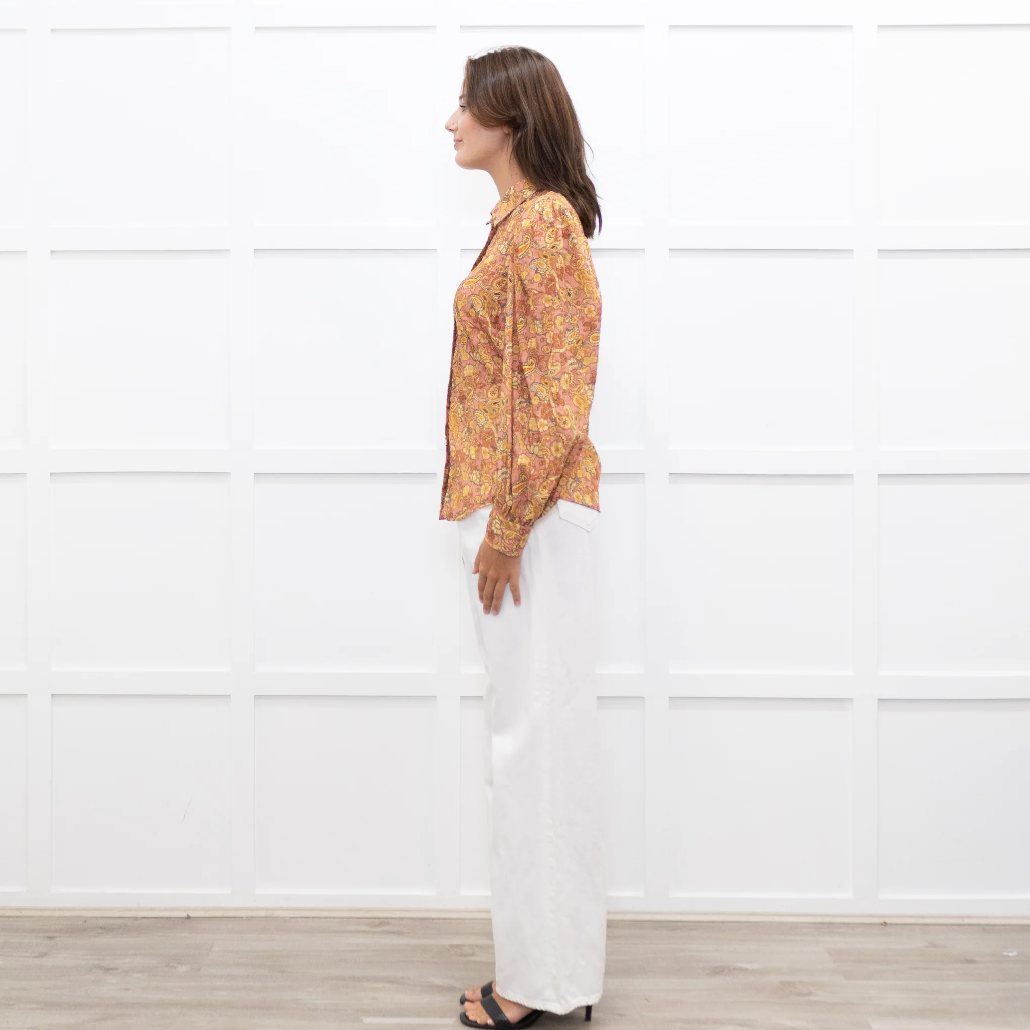 Mirto Orange Paisley Print Long Sleeve Blouse - Image 4