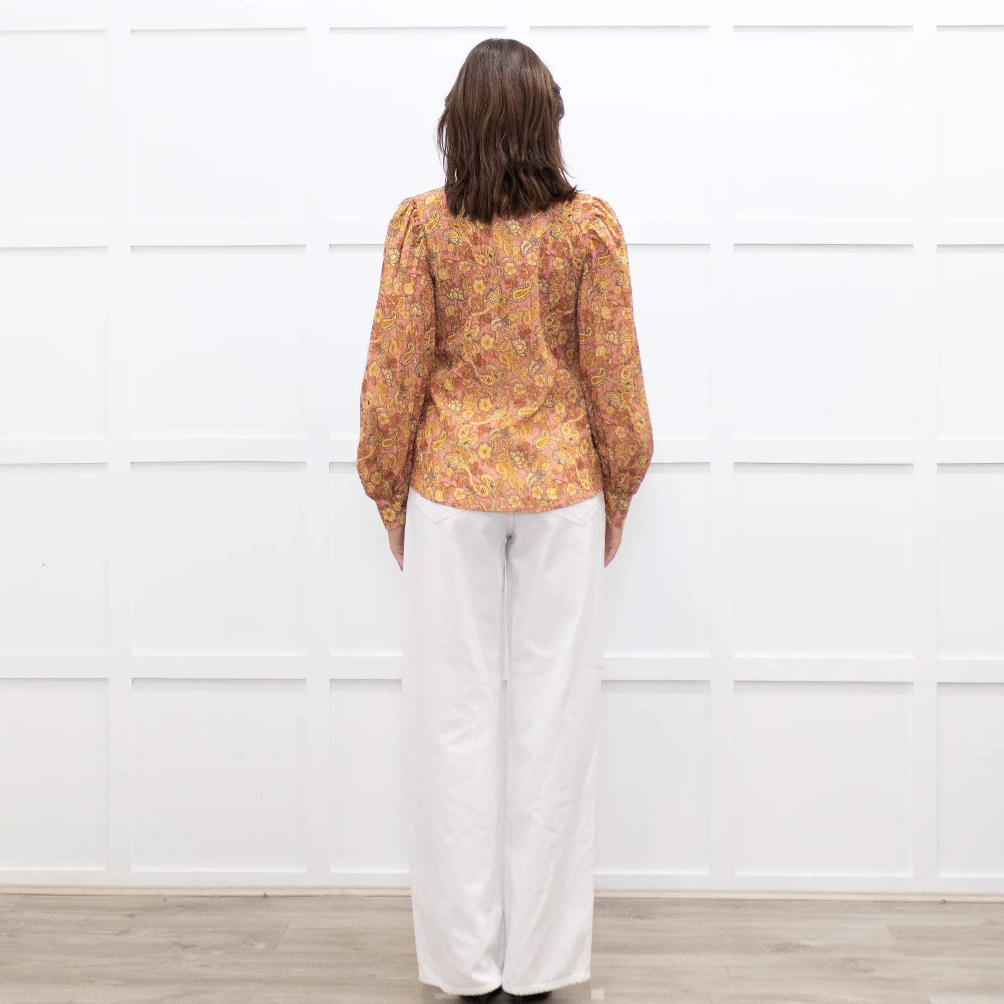 Mirto Orange Paisley Print Long Sleeve Blouse - Image 5