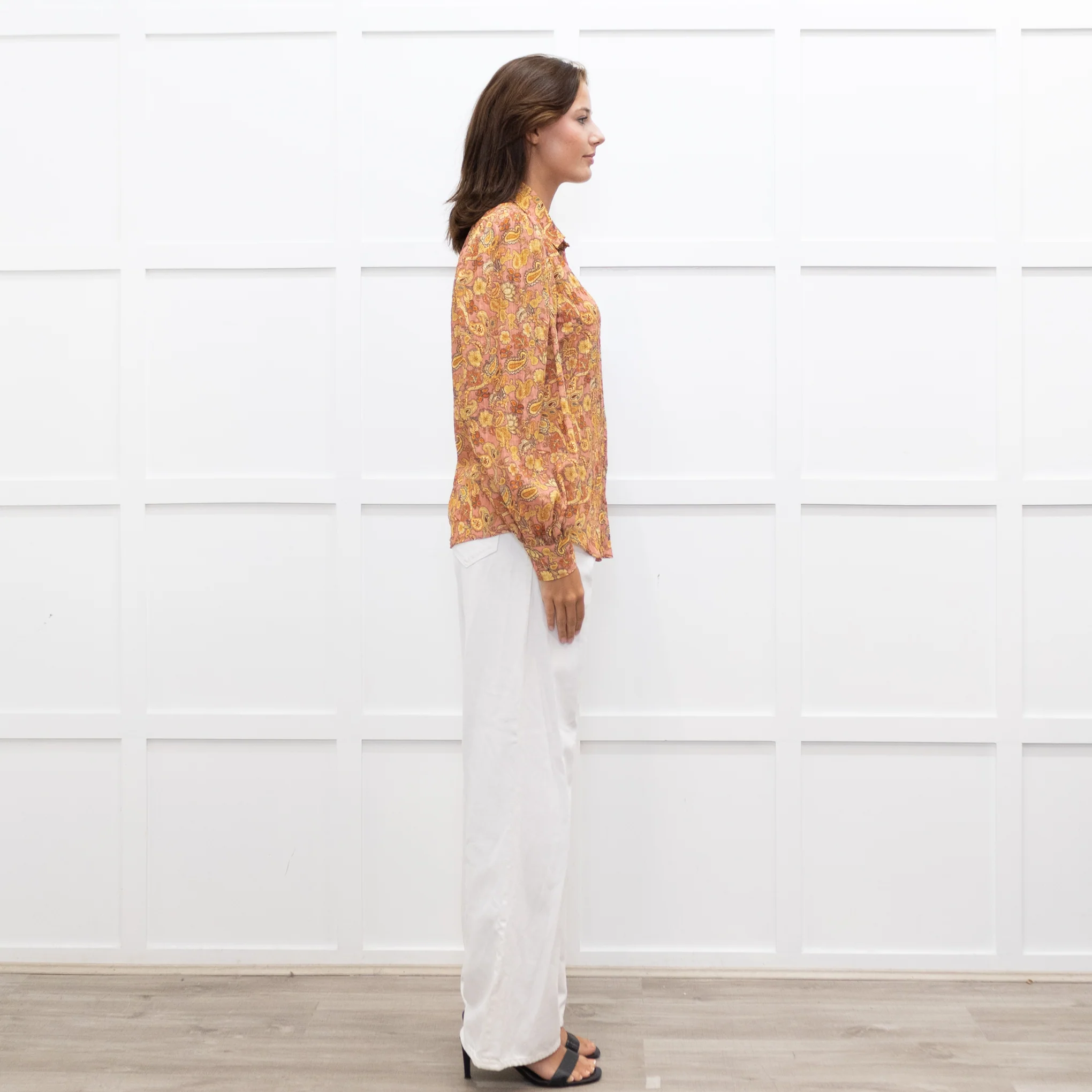 Mirto Orange Paisley Print Long Sleeve Blouse - Image 6