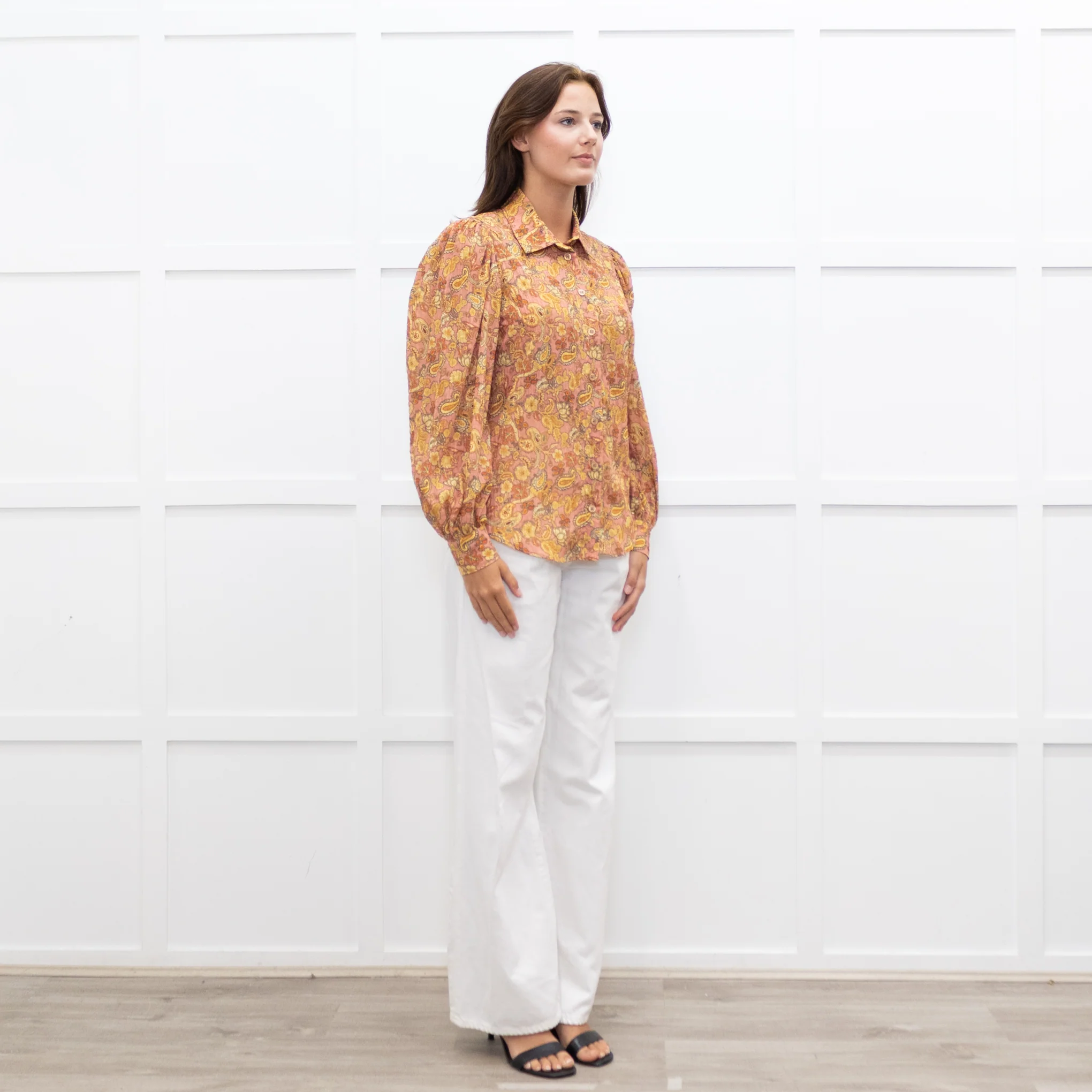 Mirto Orange Paisley Print Long Sleeve Blouse - Image 7