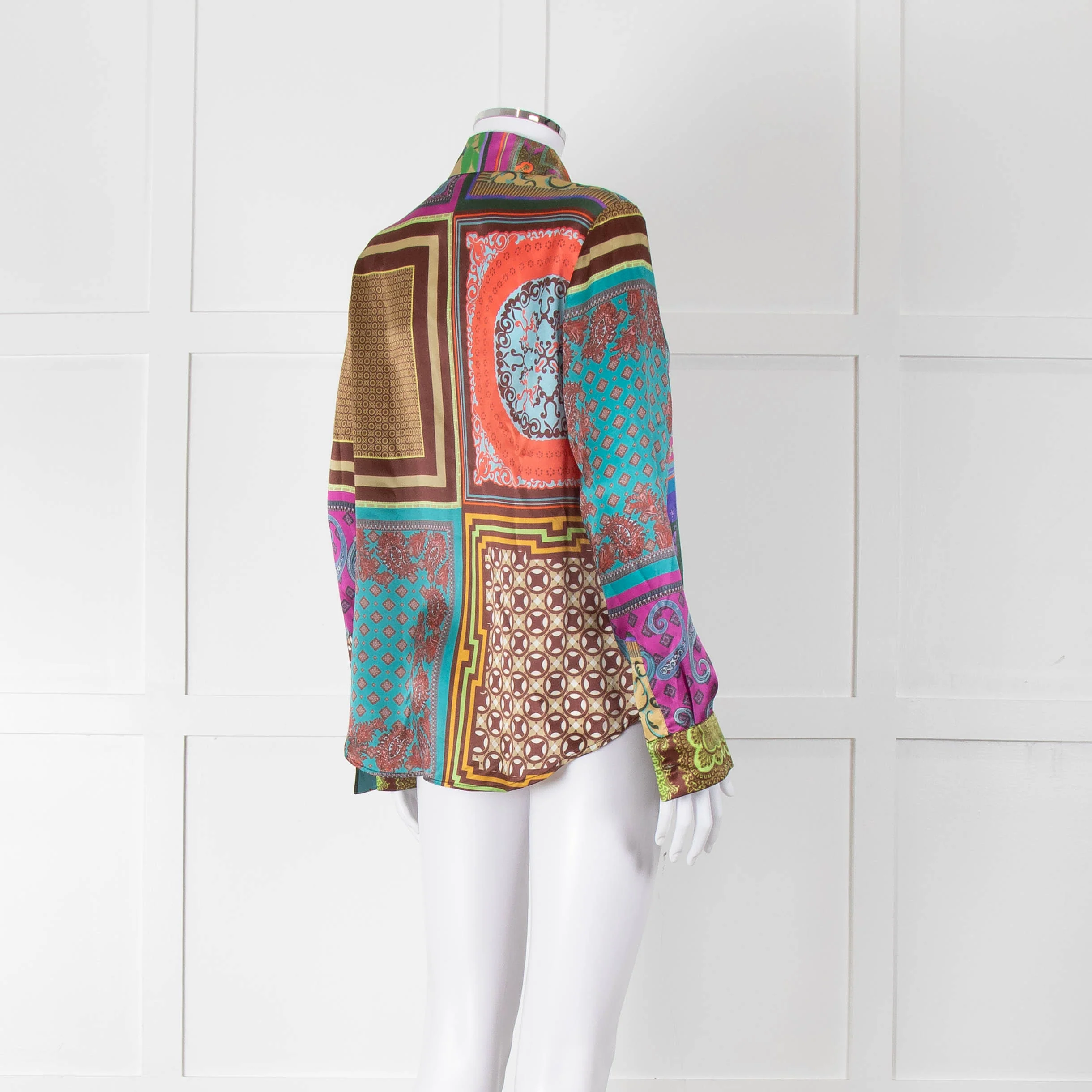 Mirto Patchwork Purple, Orange and Brown Silk Collared Shirt - Image 4