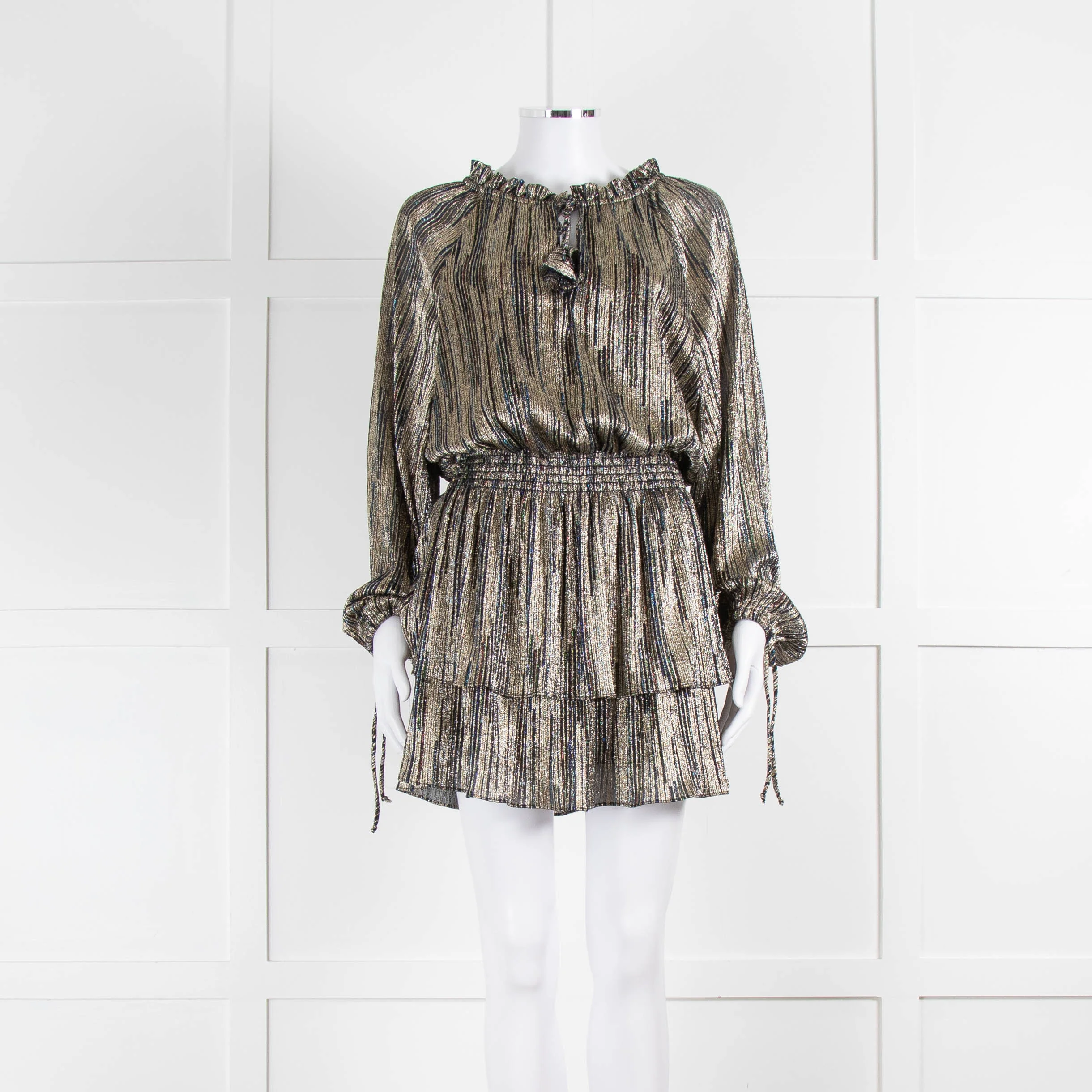 Misa Gold Black Multi Lurex Stripe Long Sleeve Mini Dress
