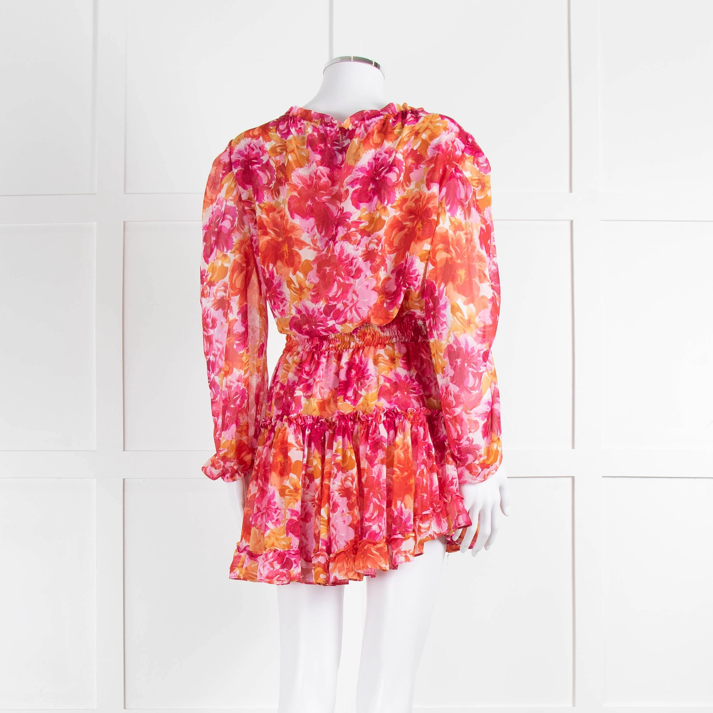 Misa Orange Fuchsia Flower Print Long Sleeve Mini Dress - Image 4