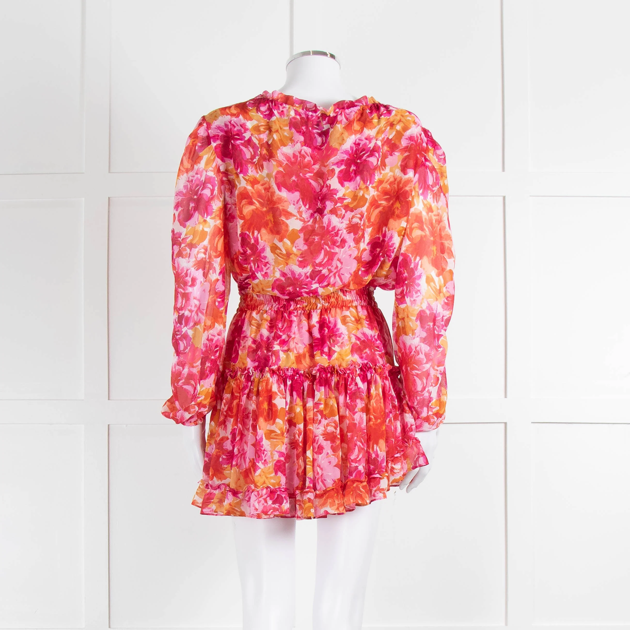 Misa Orange Fuchsia Flower Print Long Sleeve Mini Dress - Image 5