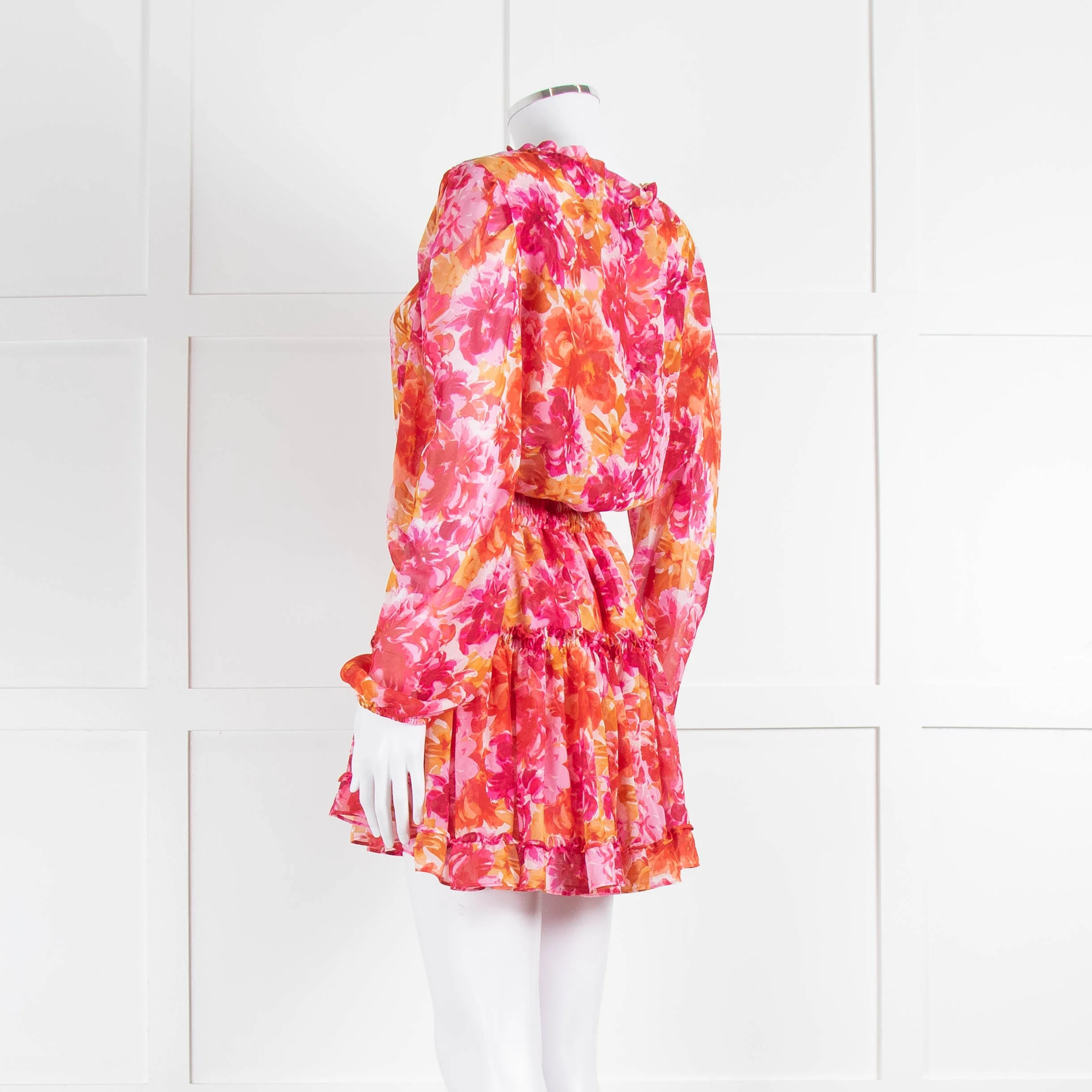 Misa Orange Fuchsia Flower Print Long Sleeve Mini Dress - Image 6