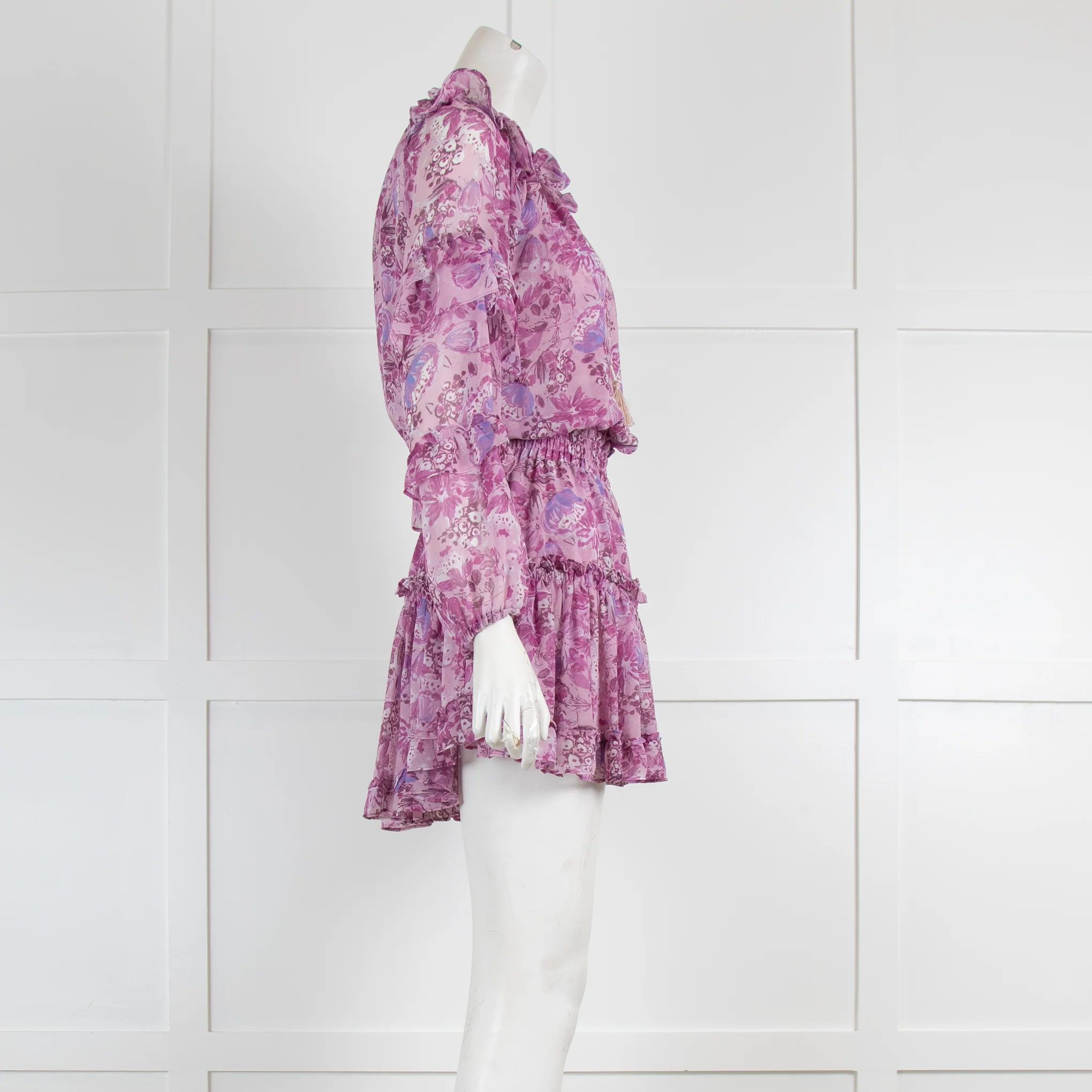 Misa Purple/ Lilac Floral Print Ruffle Mini Dress - Image 2