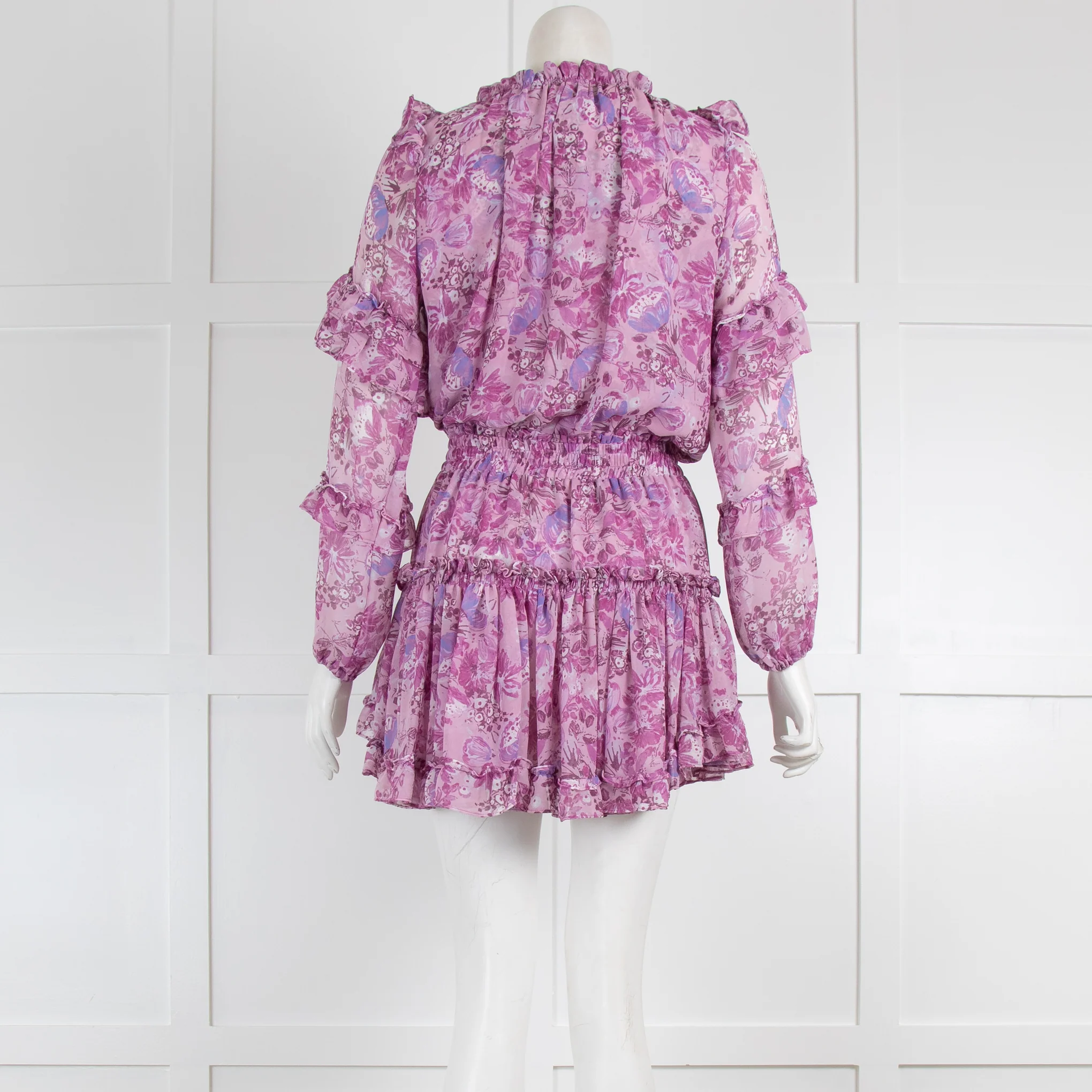 Misa Purple/ Lilac Floral Print Ruffle Mini Dress - Image 3