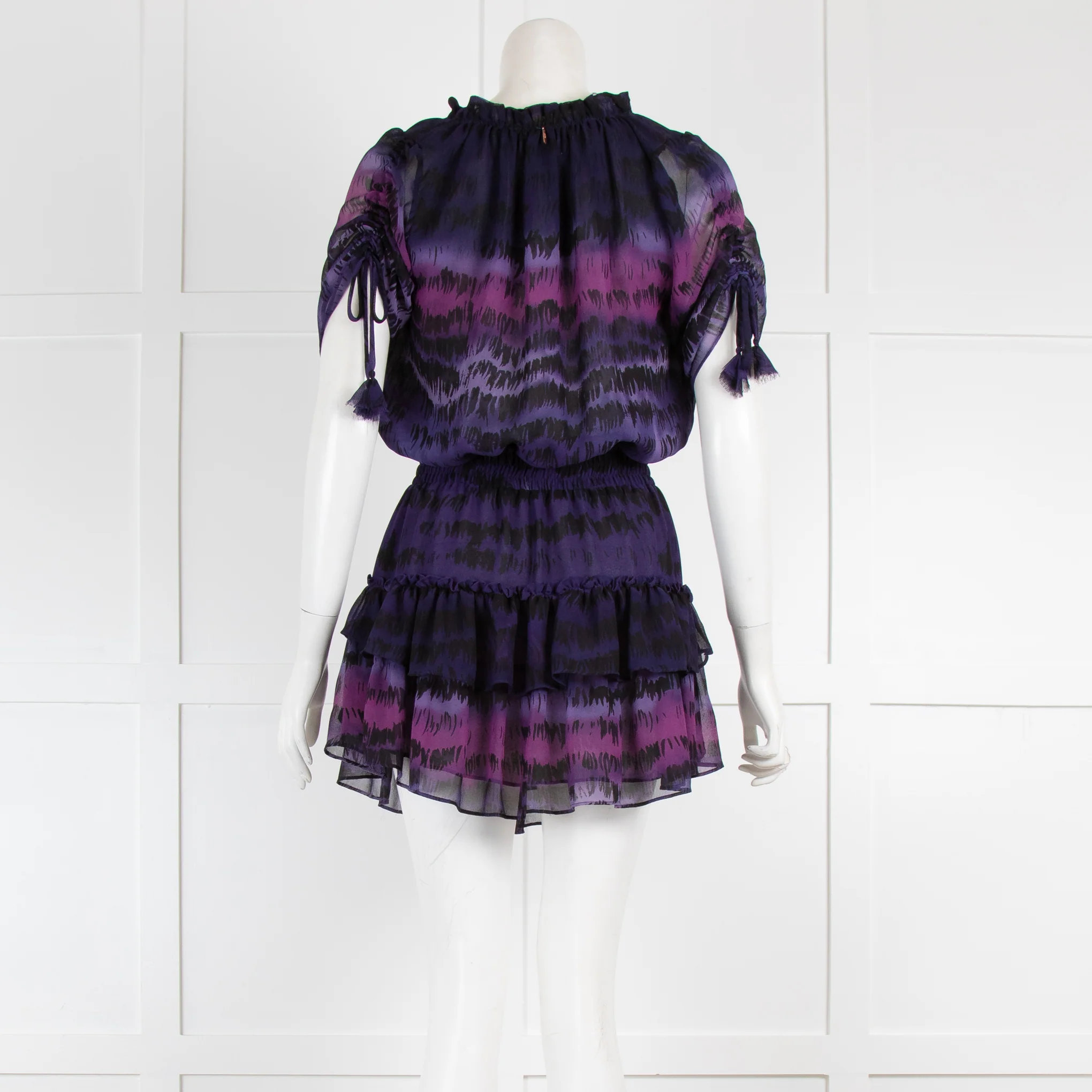 Misa Purple/Mauve Line Print Ruffle Mini Dress - Image 3