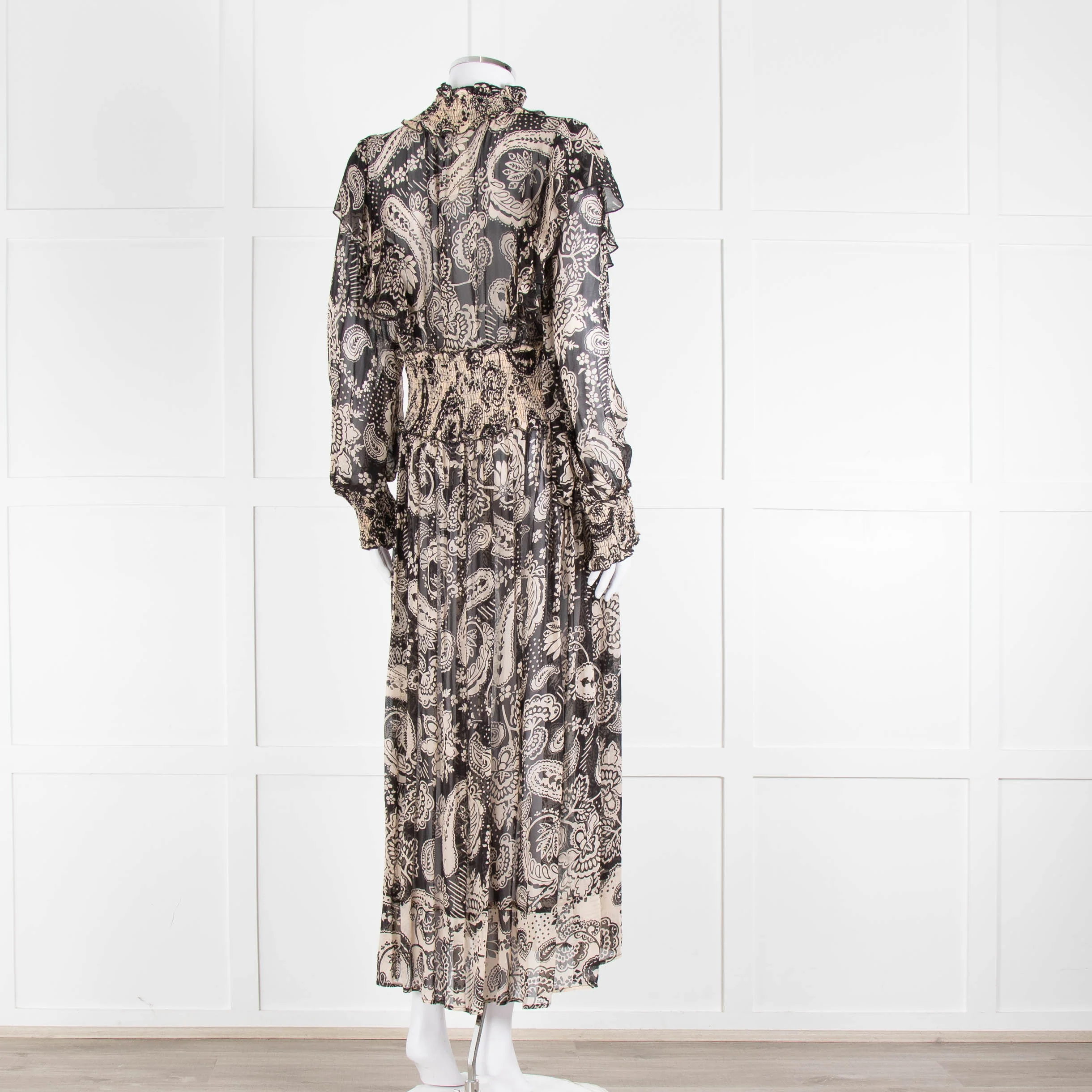 Miss June Black And Beige Paisley High Neck Maxi Dress With Slip - Image 4