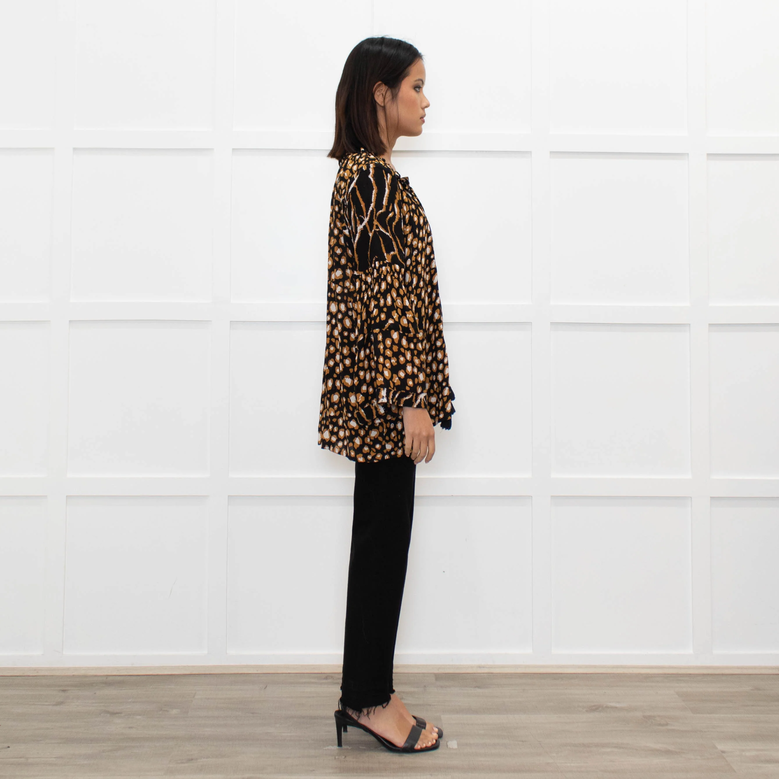 Miss June Black Brown Animal Print Long Sleeve Top - Image 4