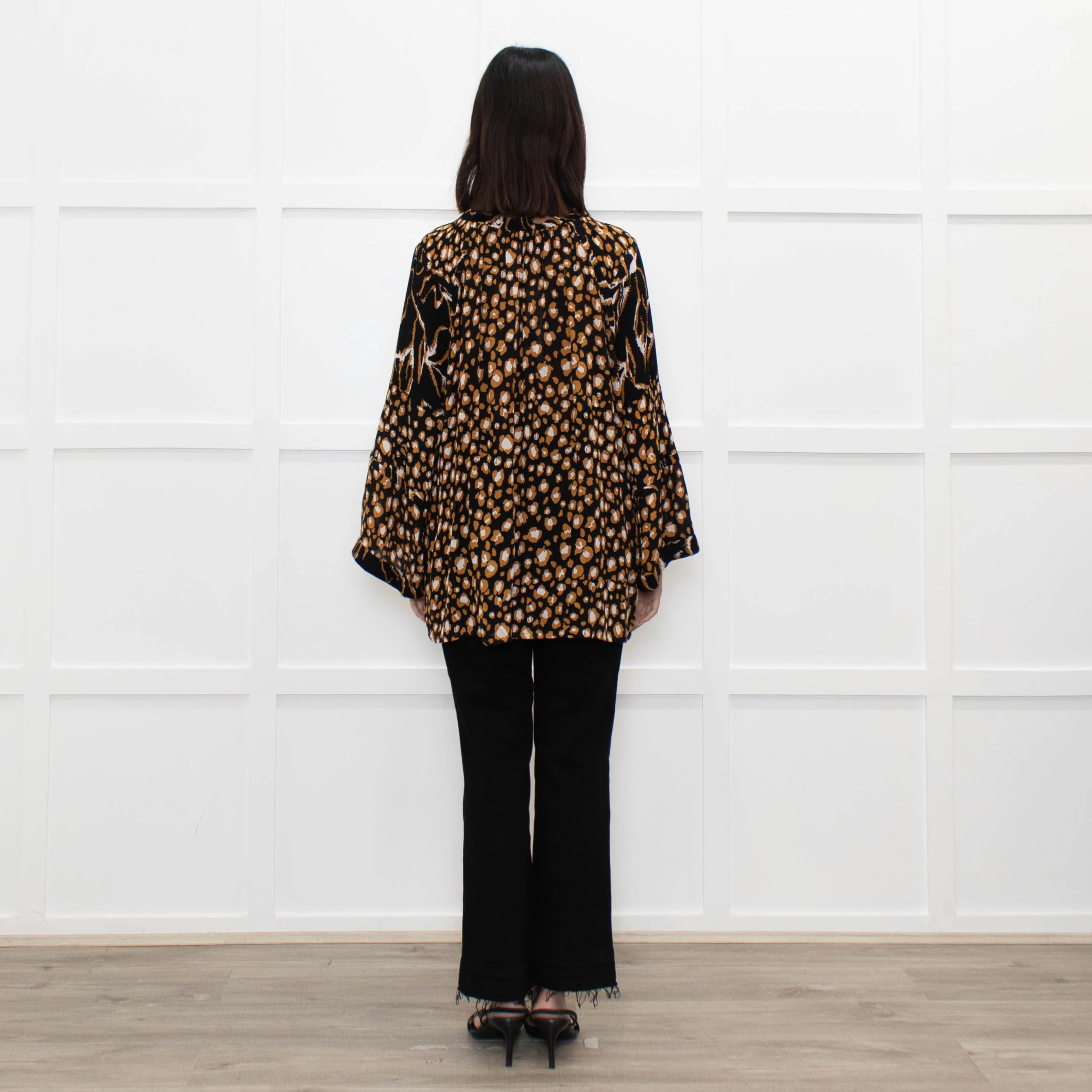 Miss June Black Brown Animal Print Long Sleeve Top - Image 5
