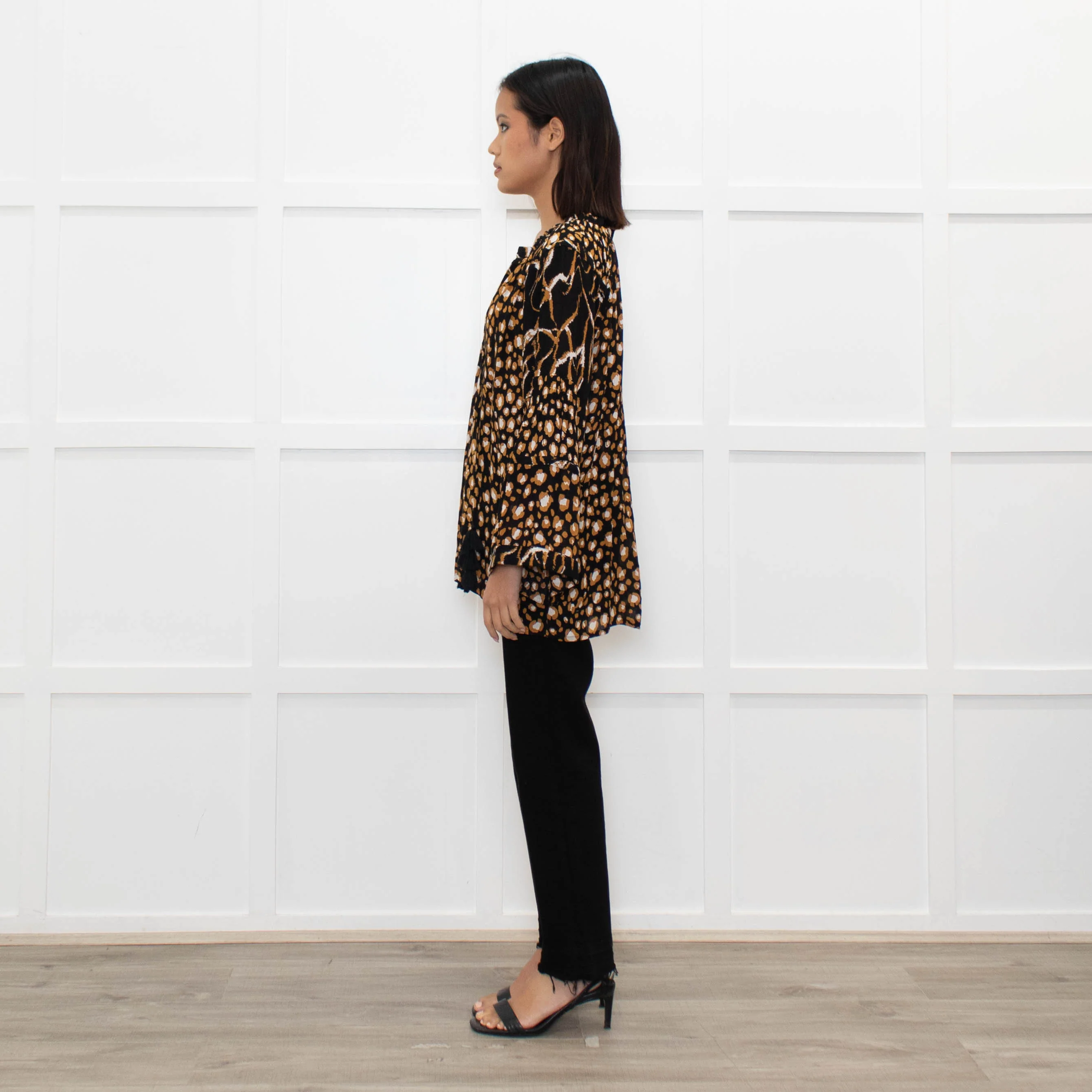 Miss June Black Brown Animal Print Long Sleeve Top - Image 6
