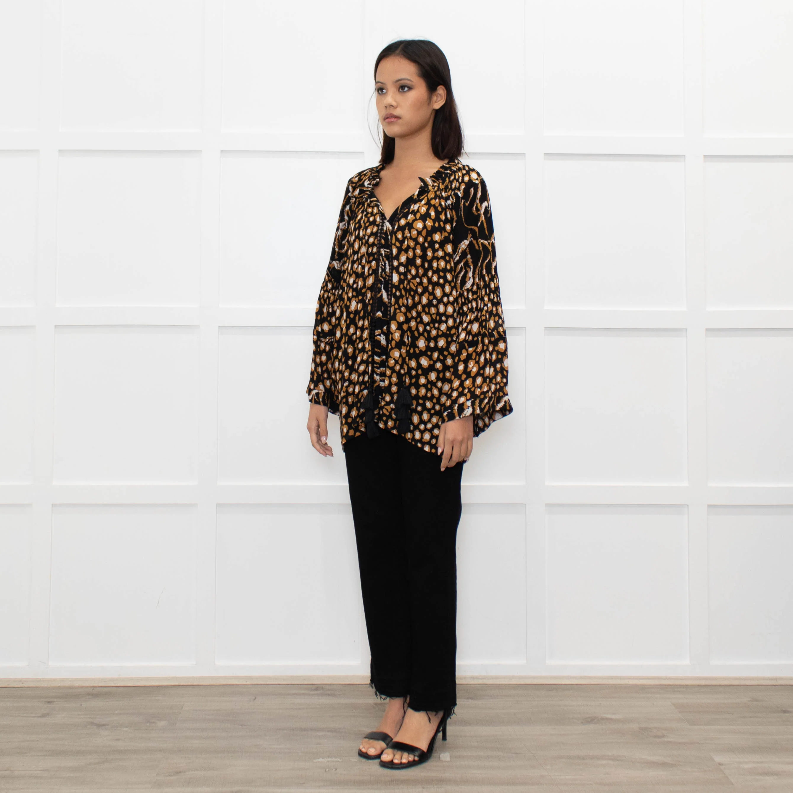 Miss June Black Brown Animal Print Long Sleeve Top - Image 7