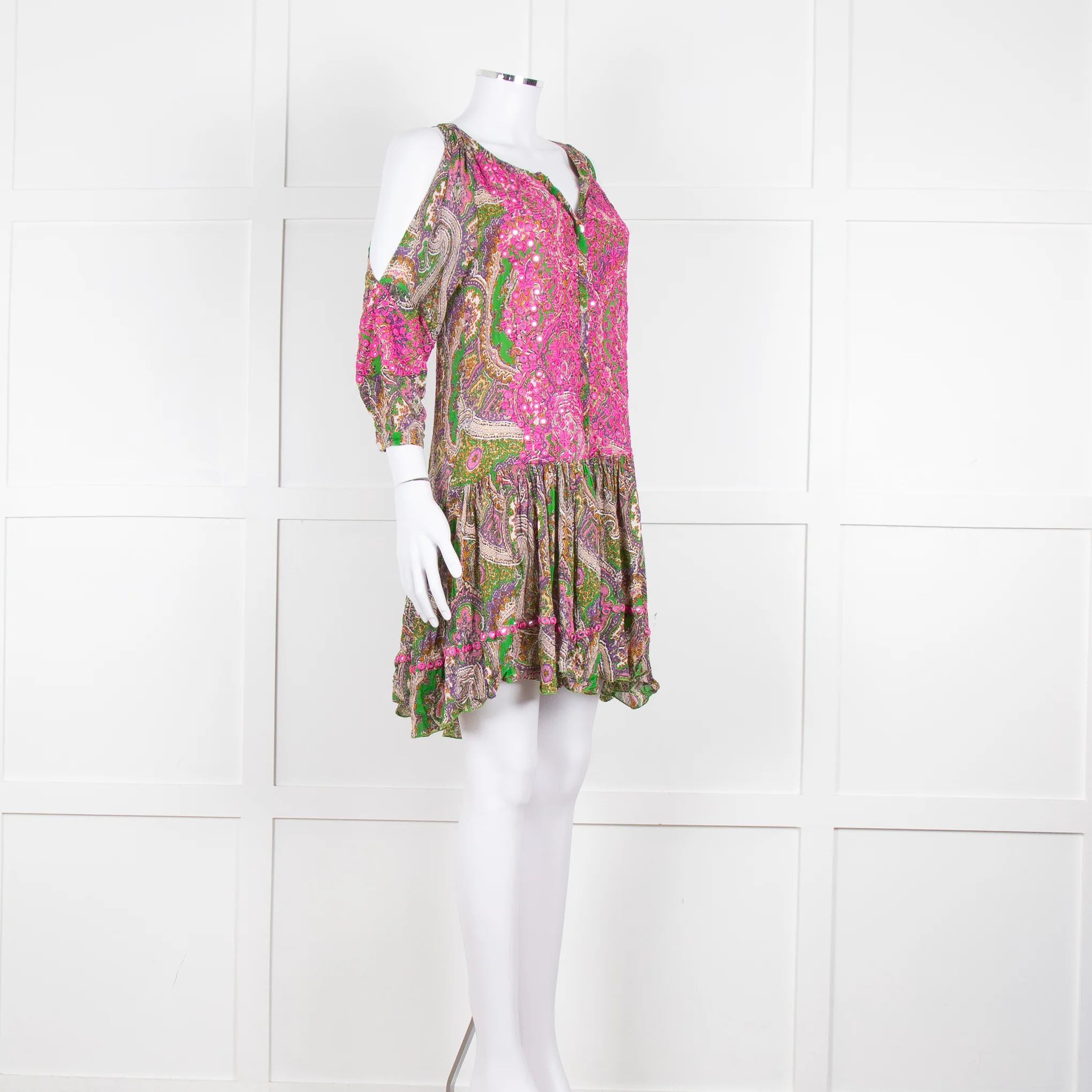 Miss June Green Embroidered Kaftan Mini Dress - Image 2