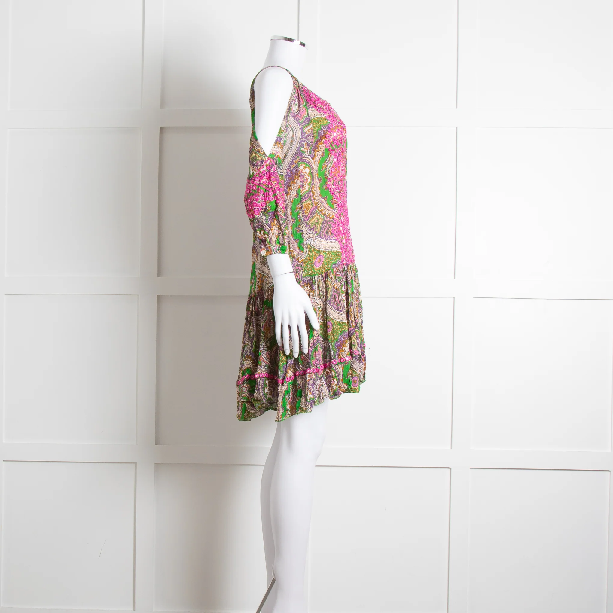 Miss June Green Embroidered Kaftan Mini Dress - Image 3