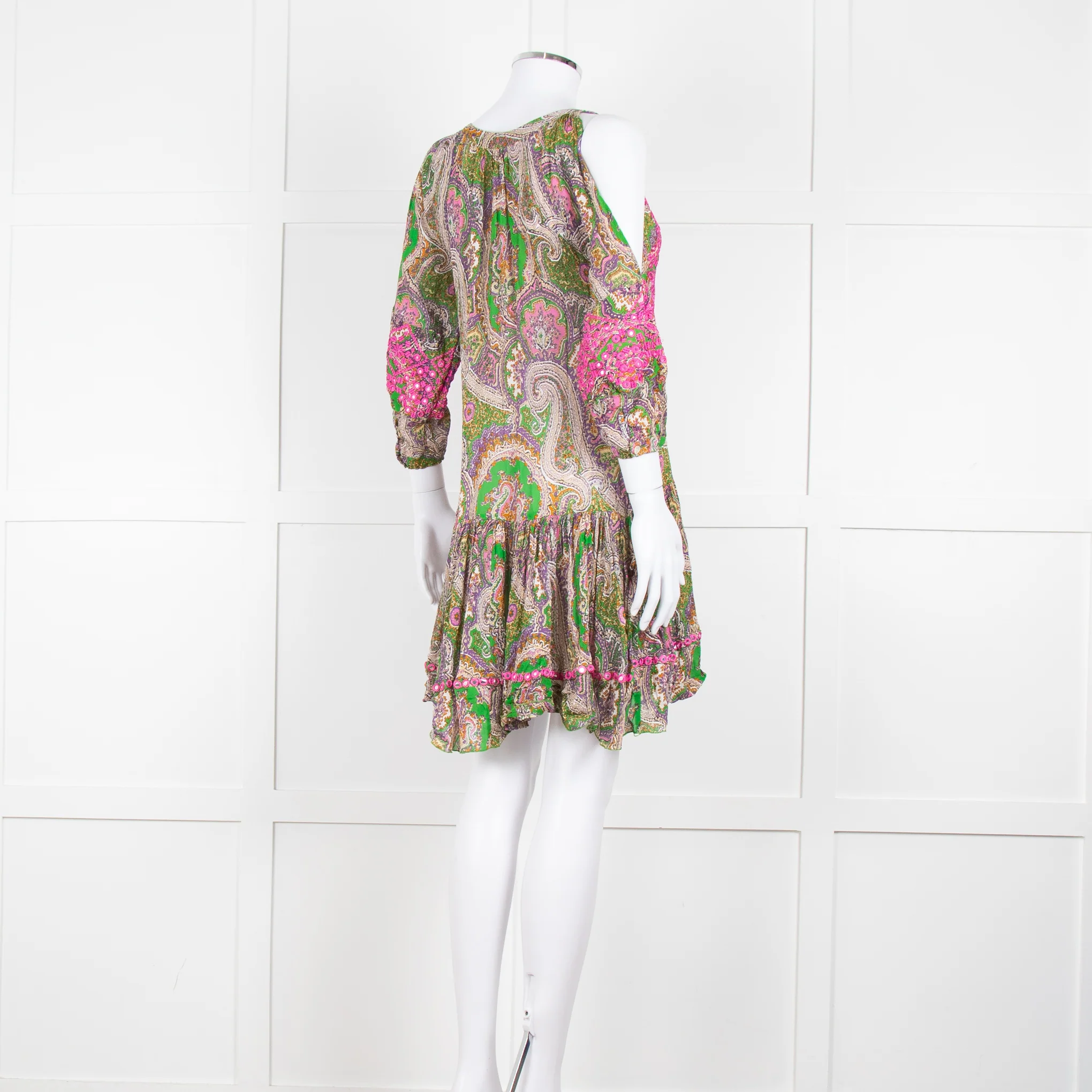 Miss June Green Embroidered Kaftan Mini Dress - Image 4