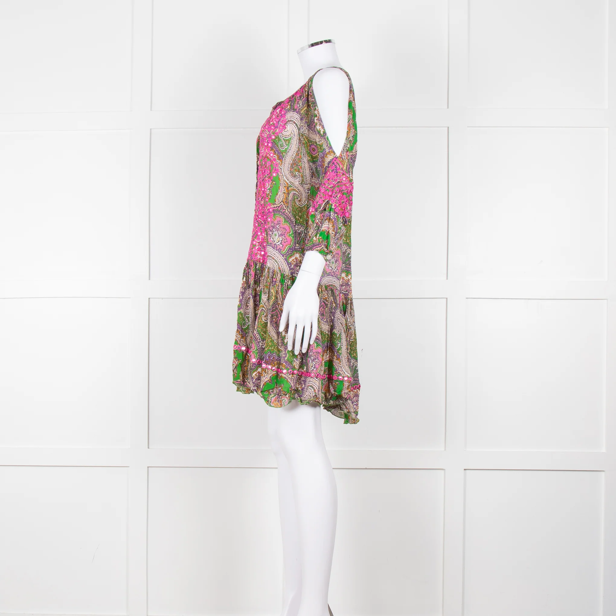Miss June Green Embroidered Kaftan Mini Dress - Image 7