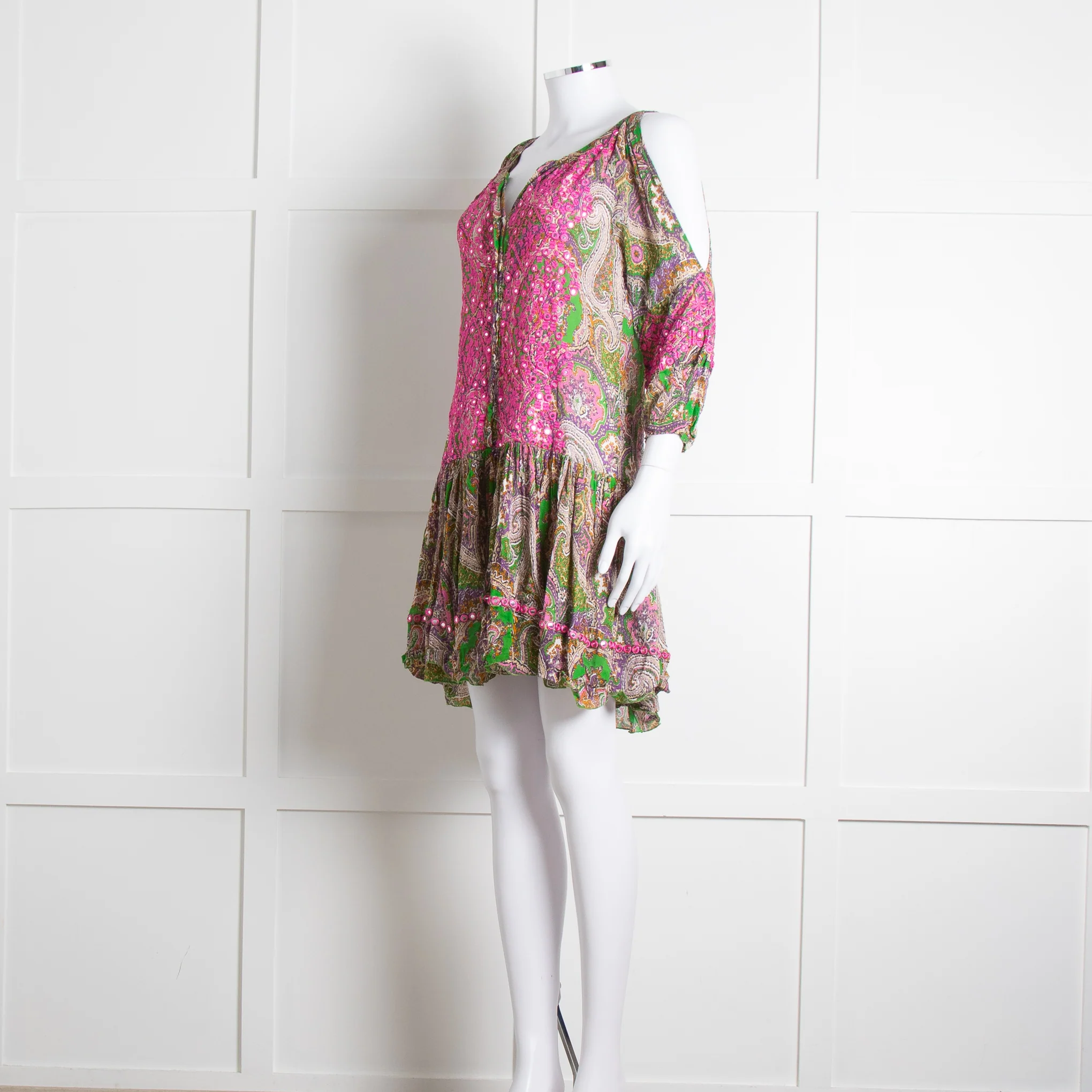 Miss June Green Embroidered Kaftan Mini Dress - Image 8