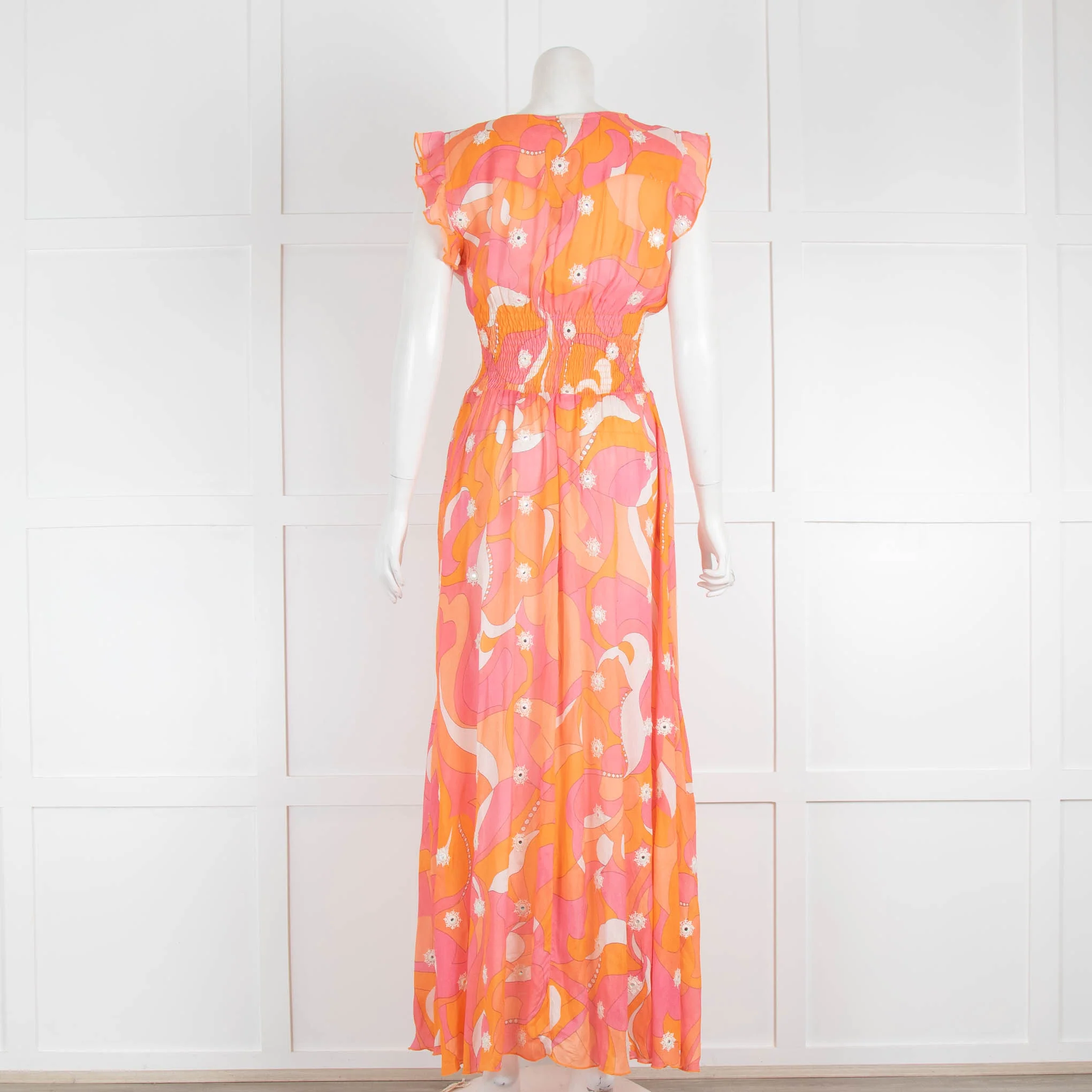 Miss June Orange & Pink Patterned Maxi Dress with Button Front - Image 2