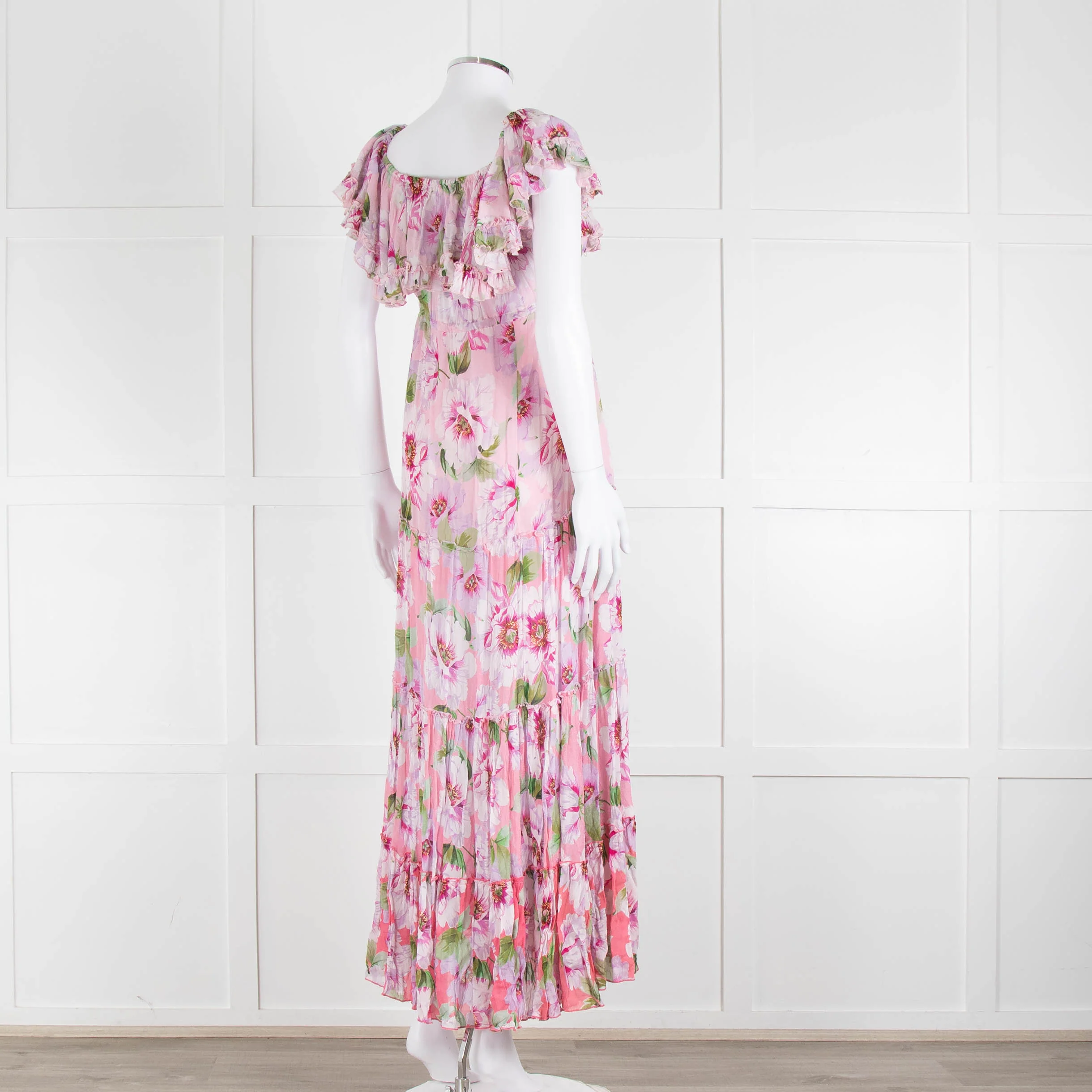 Miss June Pink Floral Frilled Off Shoulder Maxi Dress - Image 4