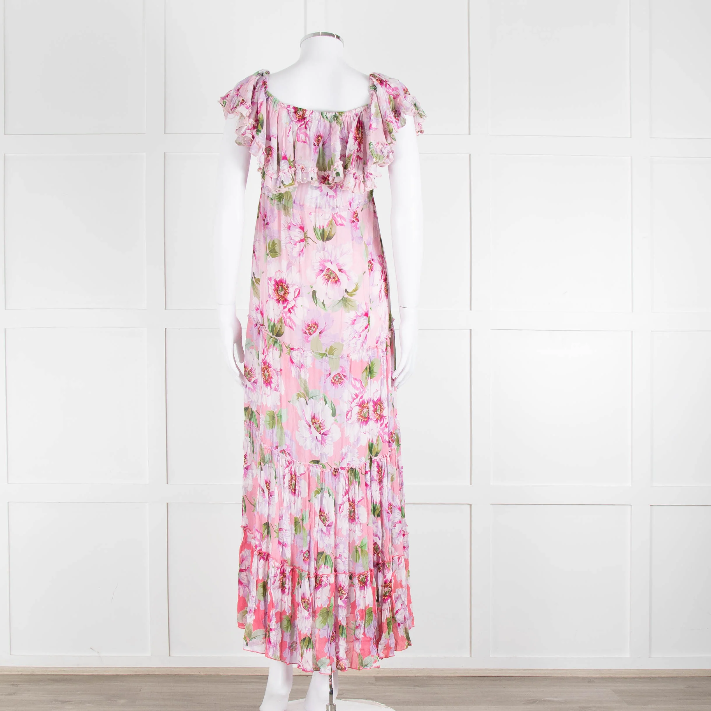 Miss June Pink Floral Frilled Off Shoulder Maxi Dress - Image 5
