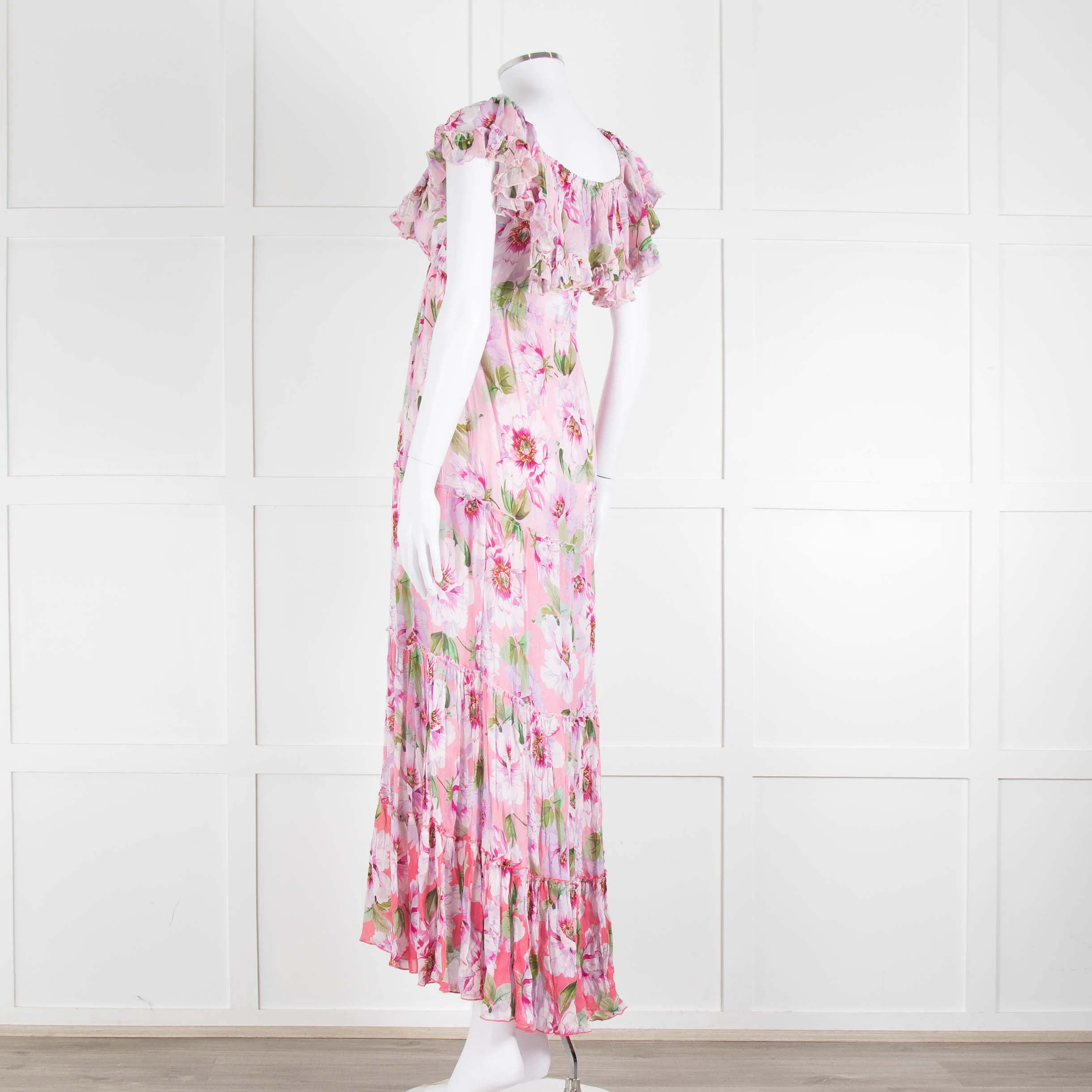 Miss June Pink Floral Frilled Off Shoulder Maxi Dress - Image 6