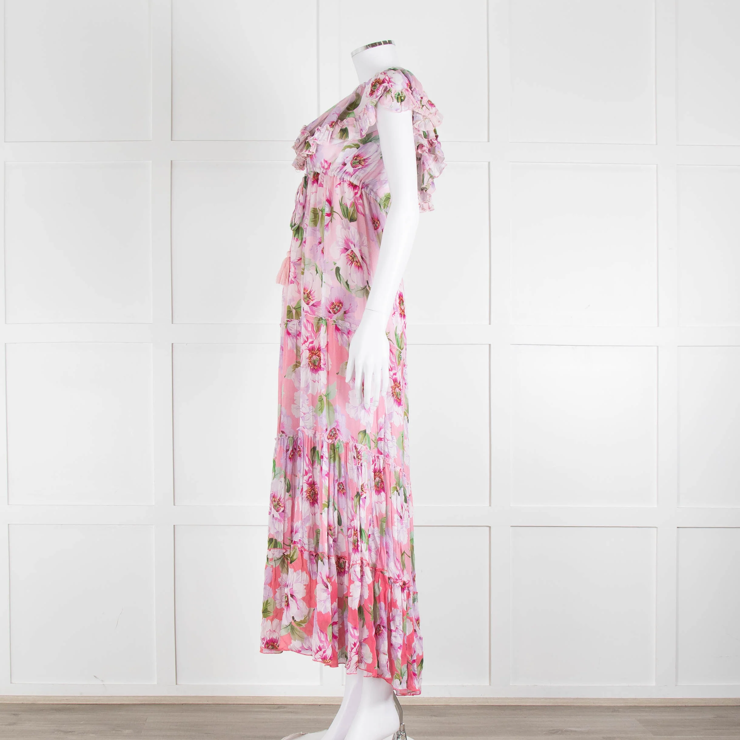 Miss June Pink Floral Frilled Off Shoulder Maxi Dress - Image 7