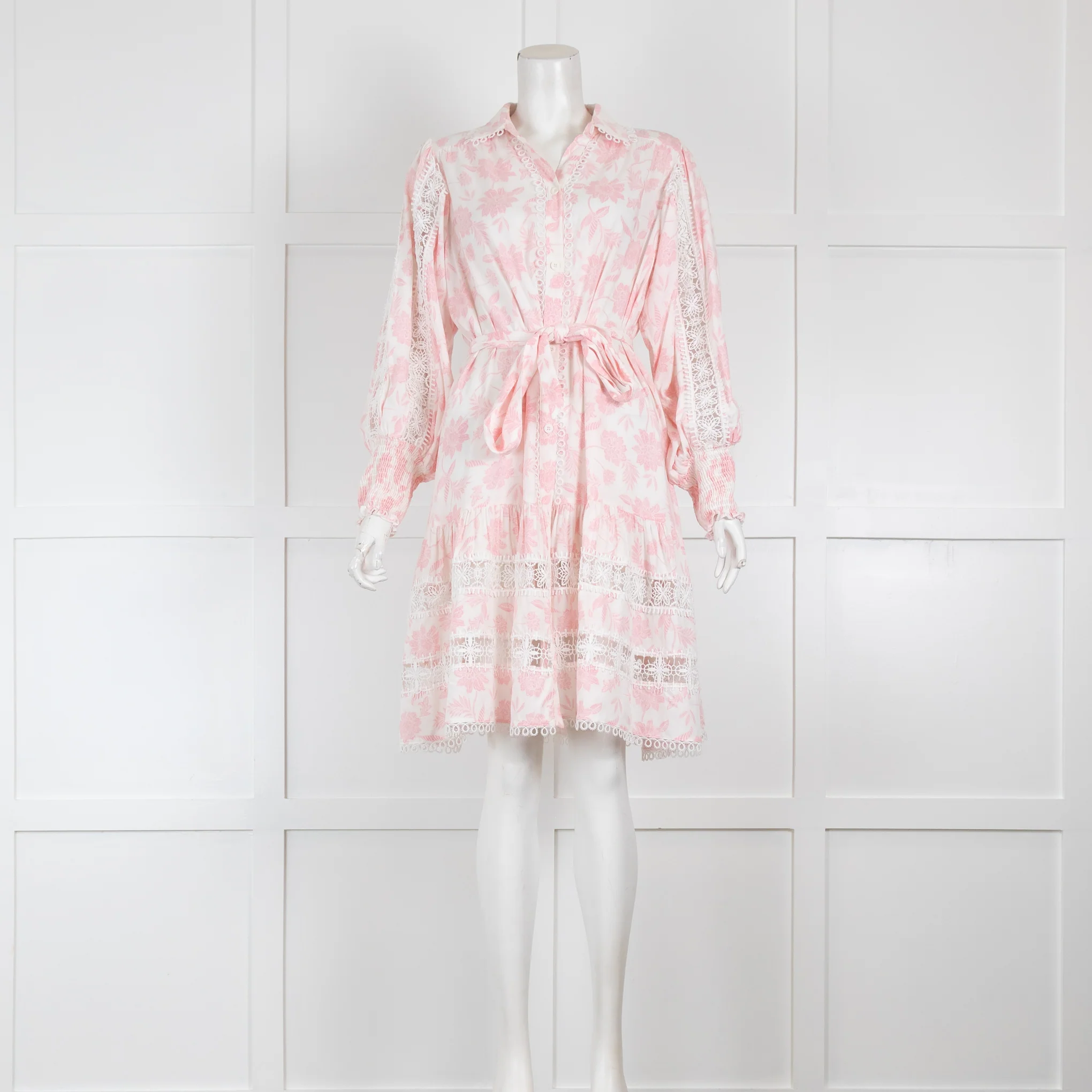 Miss June Pink Floral Long Sleeved Dress with Button Front