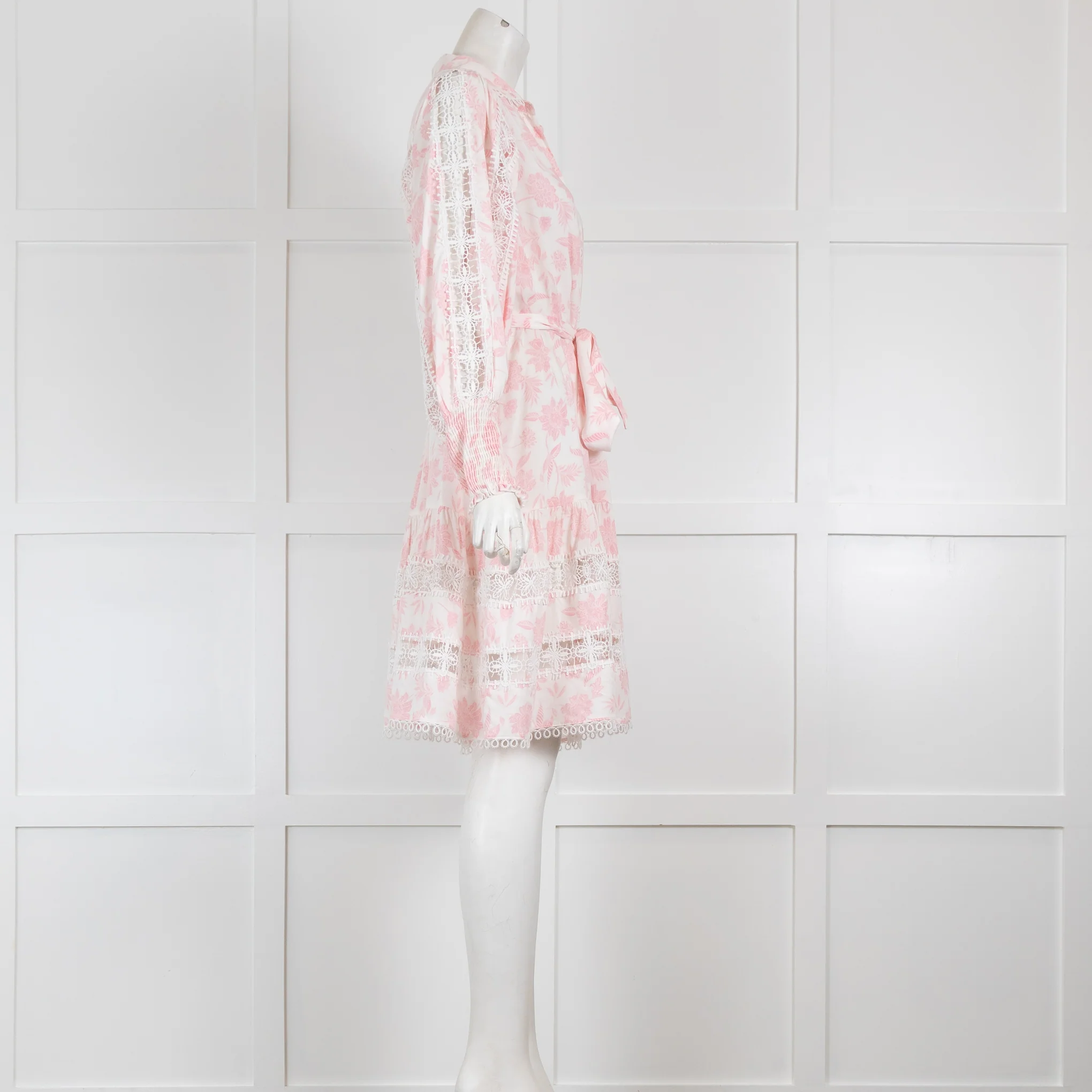 Miss June Pink Floral Long Sleeved Dress with Button Front - Image 2